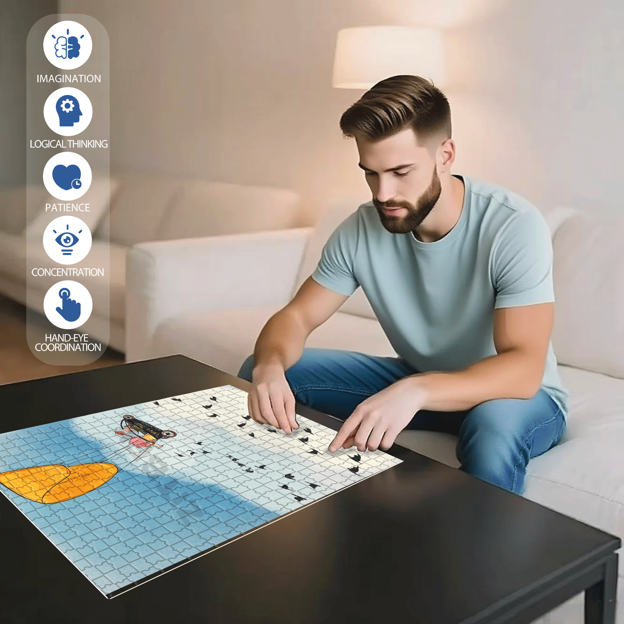 Bird Migration 500pcs/1000pcs Jigsaw Puzzle, Scratch-Resistant, Interactive Family Game & Brain-Boosting DIY Decor, Perfect for Halloween, Christmas & New Year Gifts, Family Puzzle Game