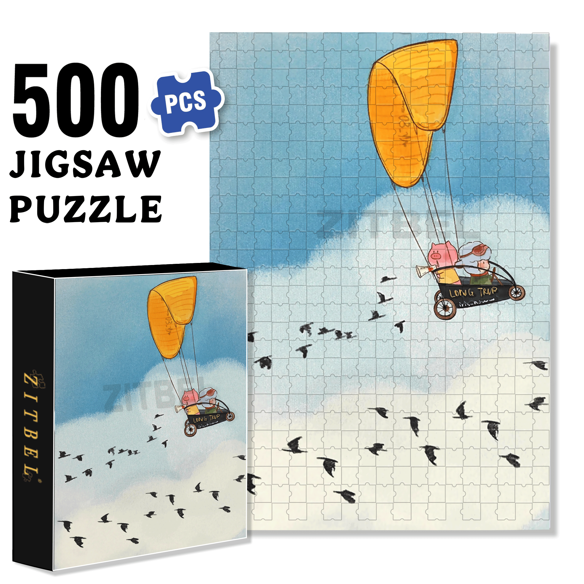 Bird Migration 500pcs/1000pcs Jigsaw Puzzle, Scratch-Resistant, Interactive Family Game & Brain-Boosting DIY Decor, Perfect for Halloween, Christmas & New Year Gifts, Family Puzzle Game