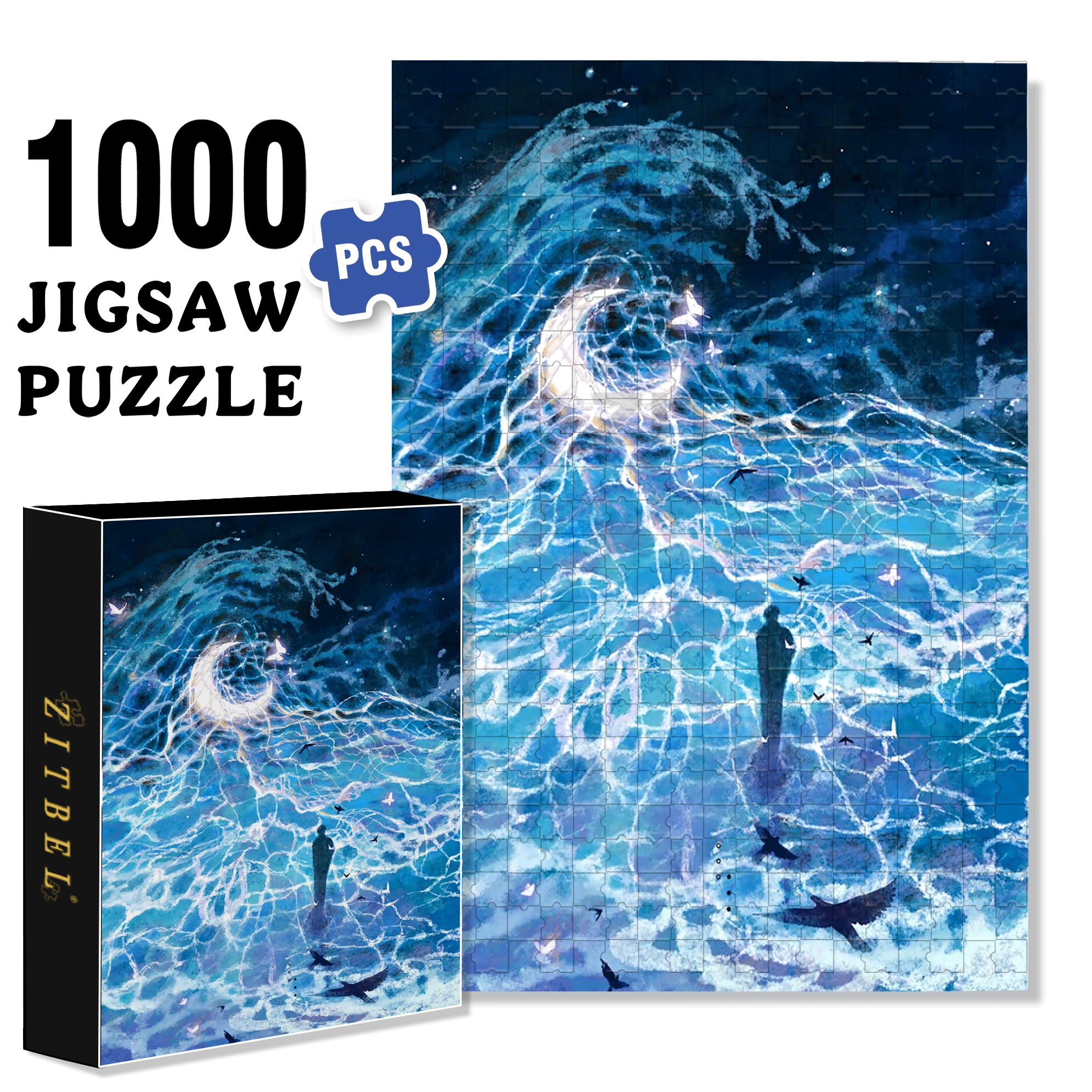 Butterflies and the Moon 500pcs/1000pcs Jigsaw Puzzle, Scratch-Resistant, Interactive Family Game & Brain-Boosting DIY Decor, Perfect for Halloween, Christmas & New Year Gifts, Family Puzzle Game