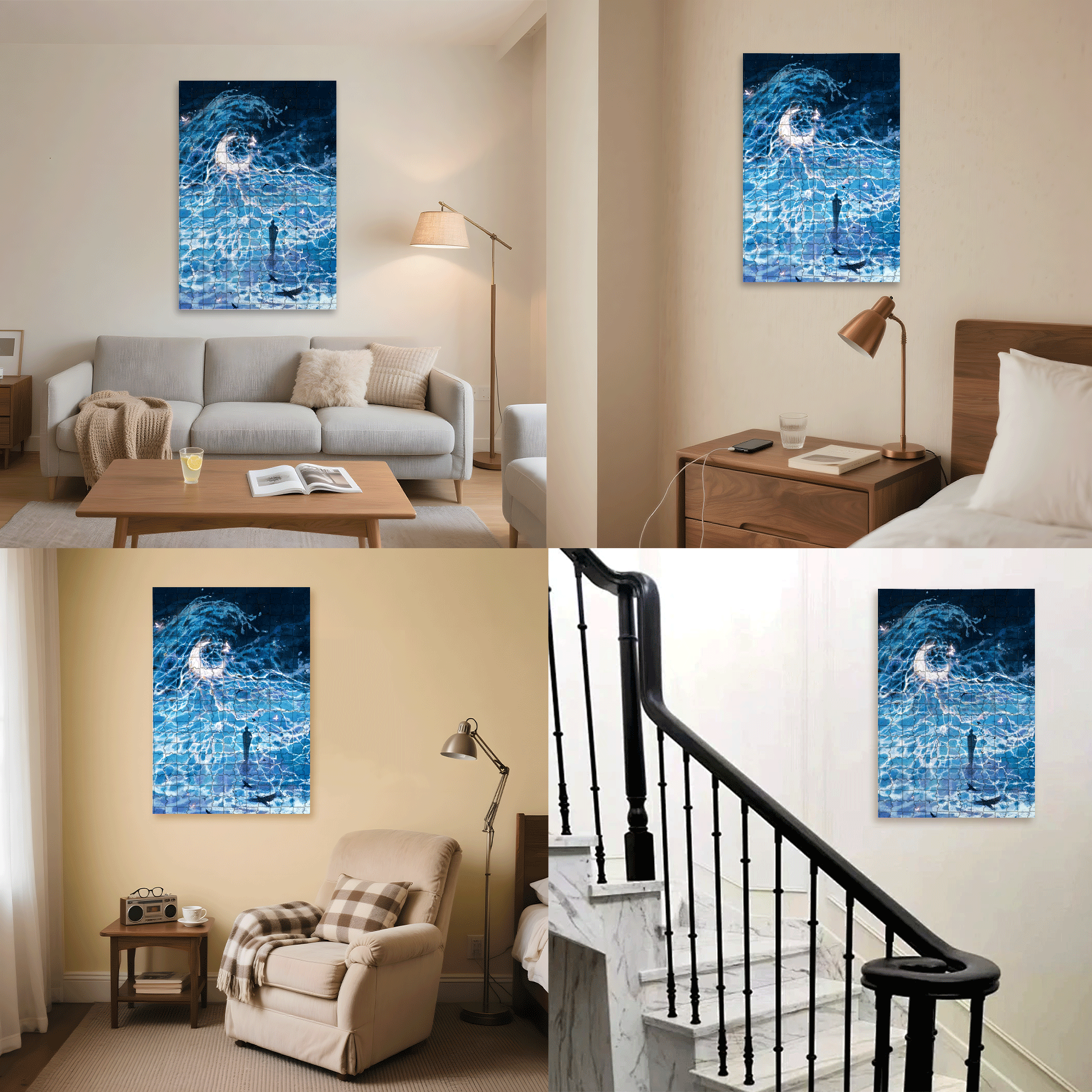 Butterflies and the Moon 500pcs/1000pcs Jigsaw Puzzle, Scratch-Resistant, Interactive Family Game & Brain-Boosting DIY Decor, Perfect for Halloween, Christmas & New Year Gifts, Family Puzzle Game