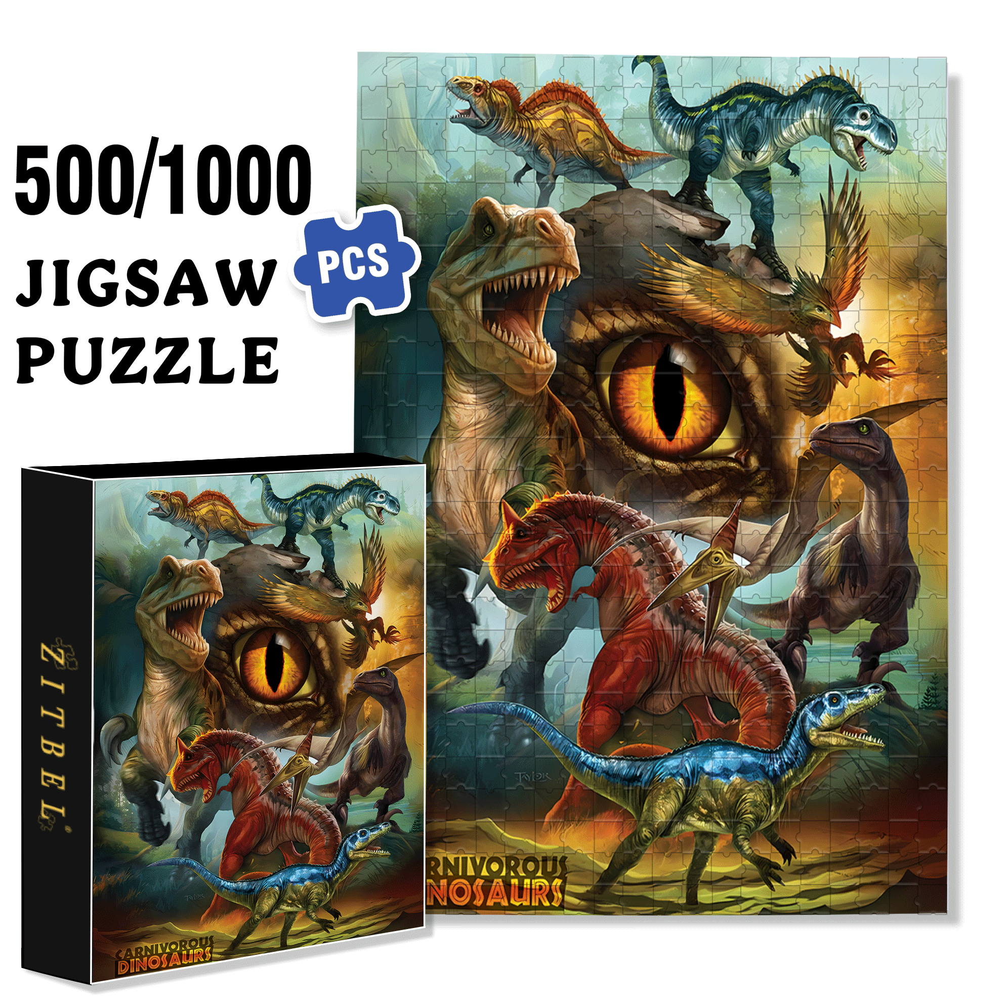 Carnivorous Dinosaurs 500pcs/1000pcs Jigsaw Puzzle, Scratch-Resistant, Interactive Family Game & Brain-Boosting DIY Decor, Perfect for Halloween, Christmas & New Year Gifts, Family Puzzle Game