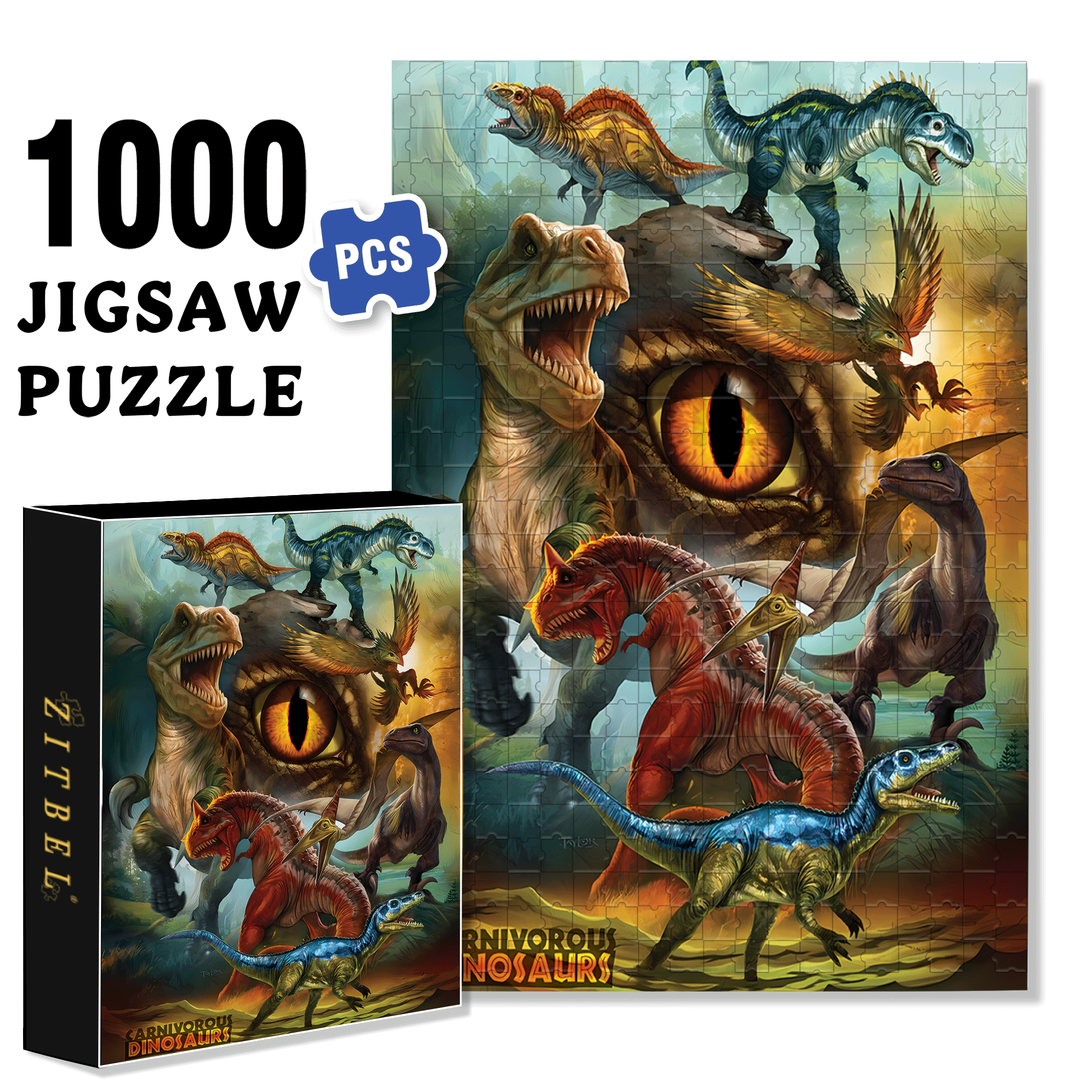 Carnivorous Dinosaurs 500pcs/1000pcs Jigsaw Puzzle, Scratch-Resistant, Interactive Family Game & Brain-Boosting DIY Decor, Perfect for Halloween, Christmas & New Year Gifts, Family Puzzle Game