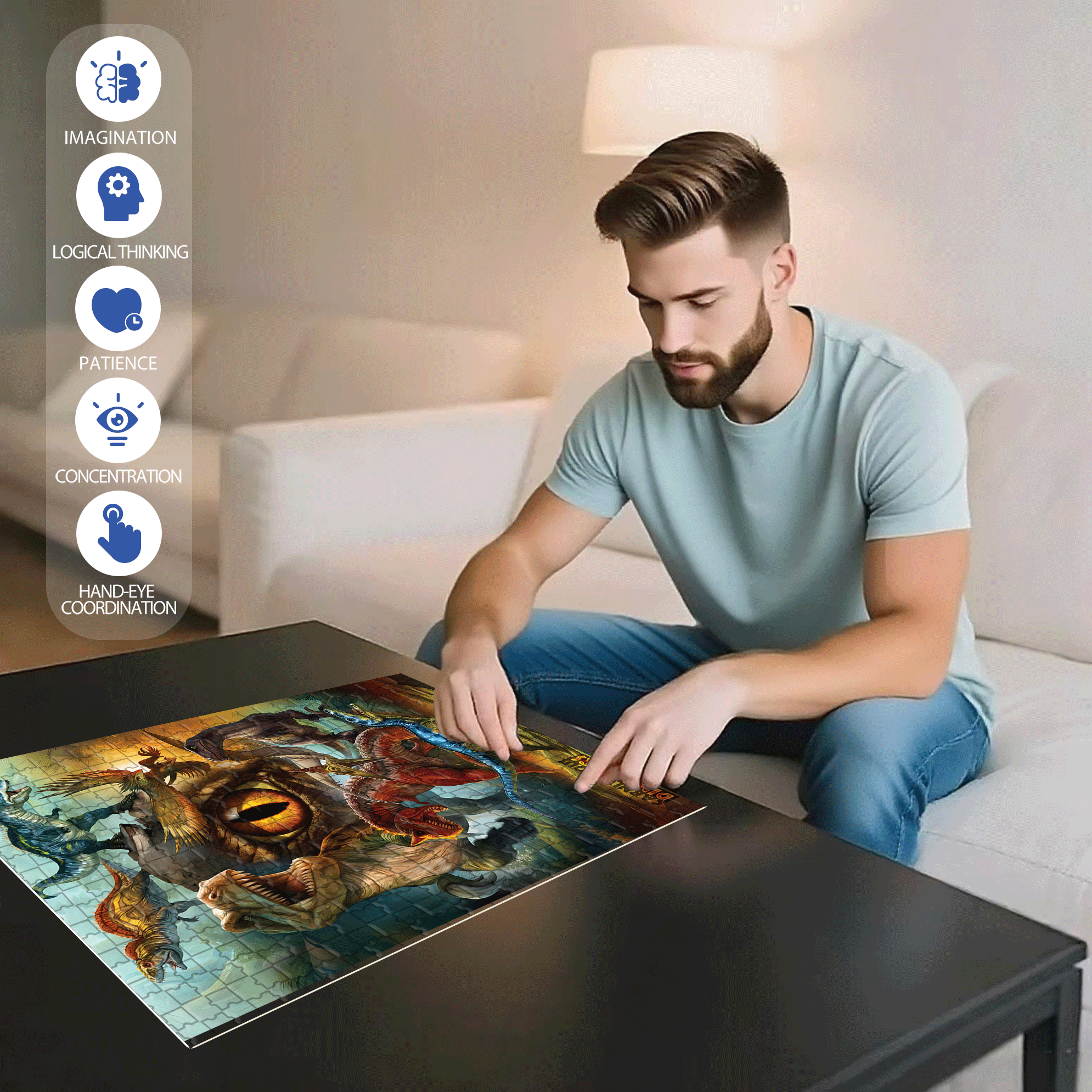 Carnivorous Dinosaurs 500pcs/1000pcs Jigsaw Puzzle, Scratch-Resistant, Interactive Family Game & Brain-Boosting DIY Decor, Perfect for Halloween, Christmas & New Year Gifts, Family Puzzle Game