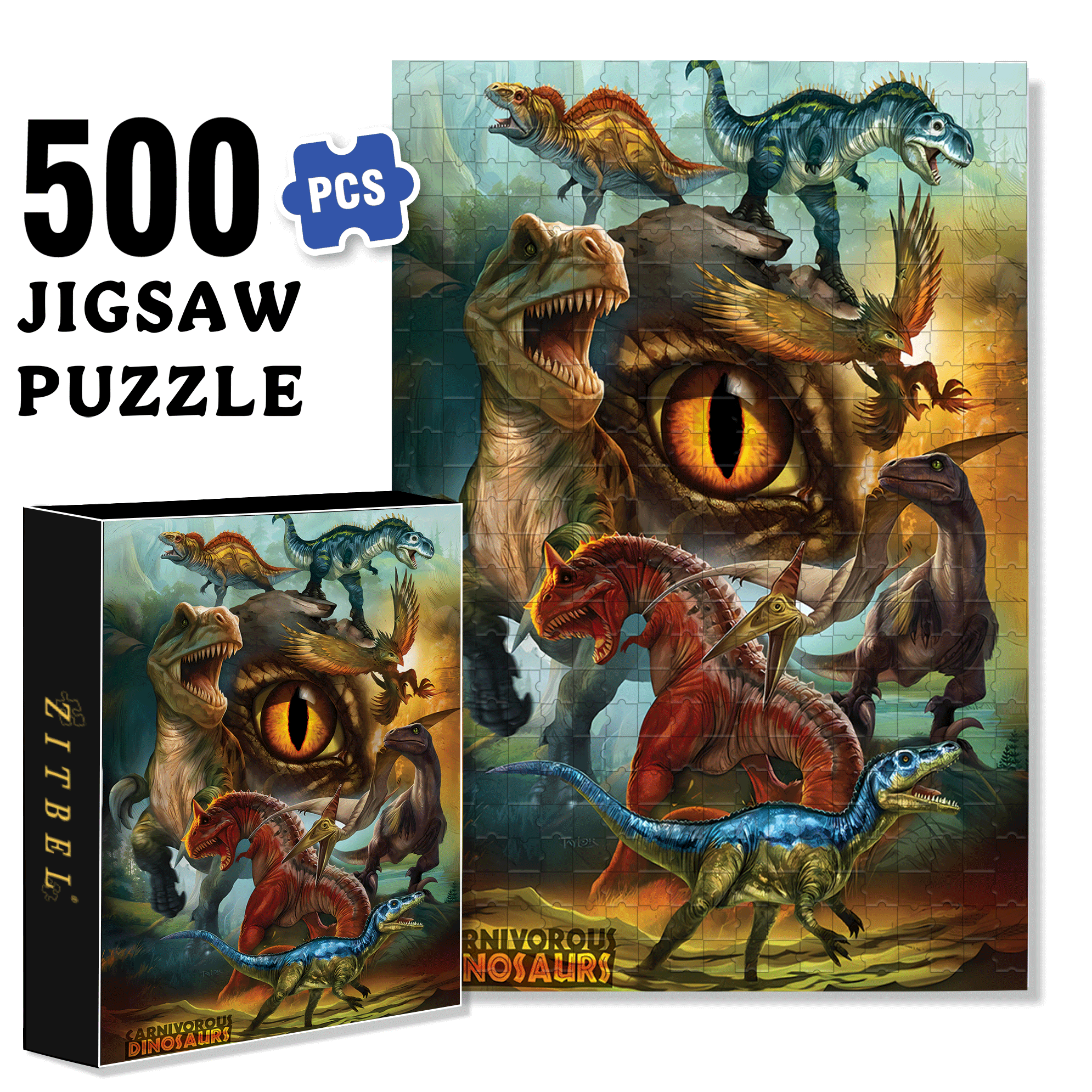 Carnivorous Dinosaurs 500pcs/1000pcs Jigsaw Puzzle, Scratch-Resistant, Interactive Family Game & Brain-Boosting DIY Decor, Perfect for Halloween, Christmas & New Year Gifts, Family Puzzle Game