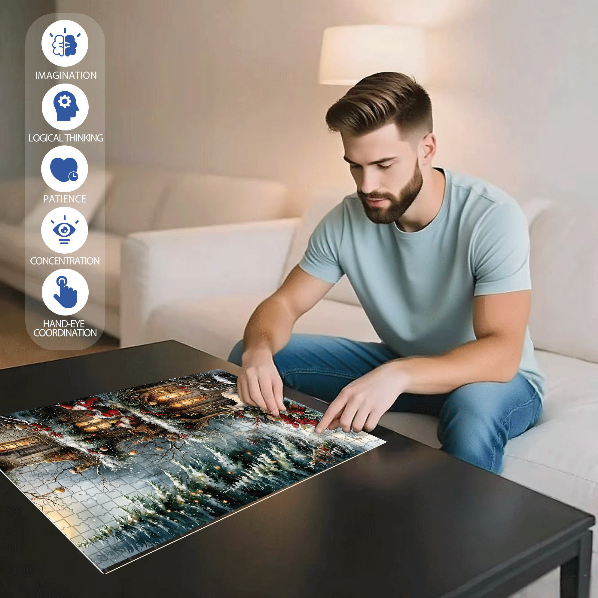 Christmas Reindeer 500pcs/1000pcs Jigsaw Puzzle, Scratch-Resistant, Interactive Family Game & Brain-Boosting DIY Decor, Perfect for Halloween, Christmas & New Year Gifts, Family Puzzle Game