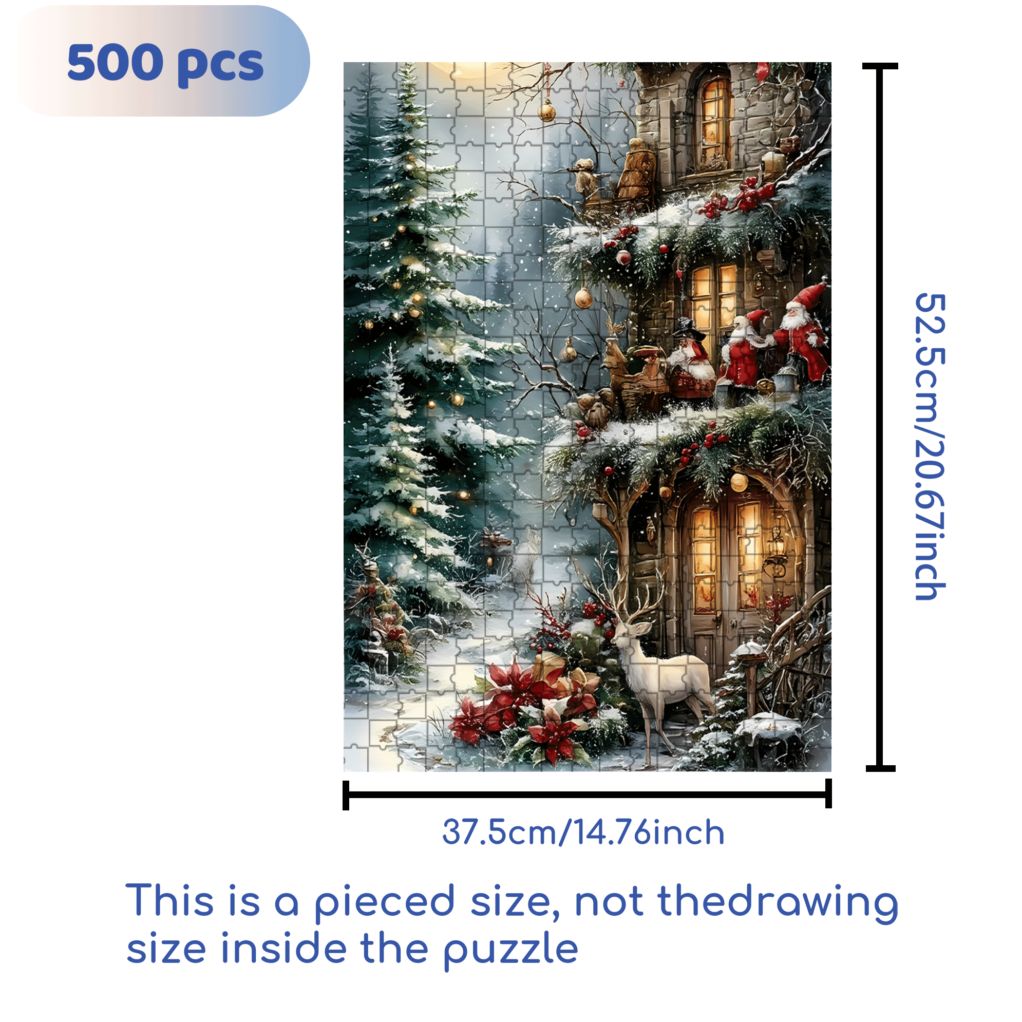 Christmas Reindeer 500pcs/1000pcs Jigsaw Puzzle, Scratch-Resistant, Interactive Family Game & Brain-Boosting DIY Decor, Perfect for Halloween, Christmas & New Year Gifts, Family Puzzle Game