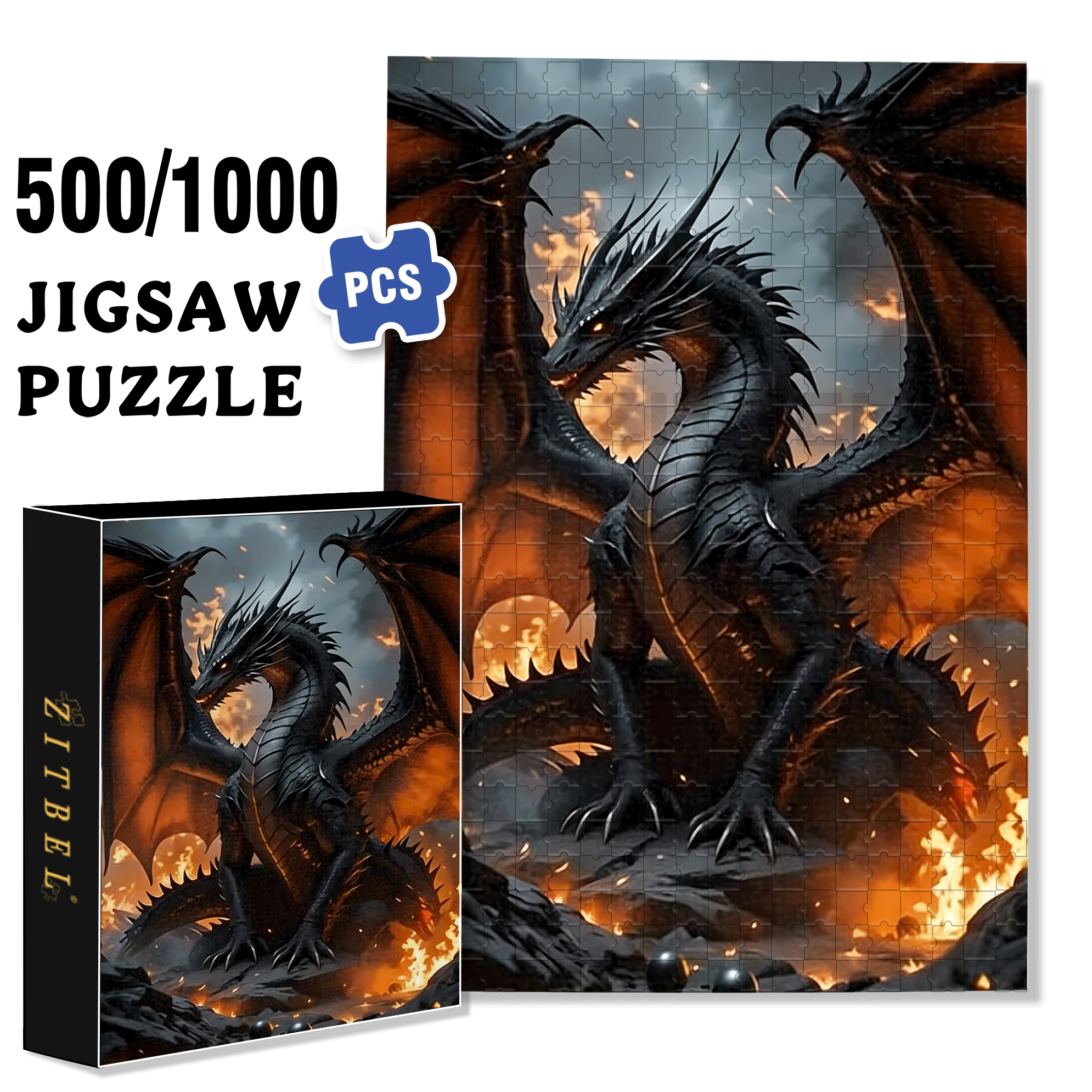 Fantasy Dragon 500pcs/1000pcs Jigsaw Puzzle, Scratch-Resistant, Interactive Family Game & Brain-Boosting DIY Decor, Perfect for Halloween, Christmas & New Year Gifts, Family Puzzle Game