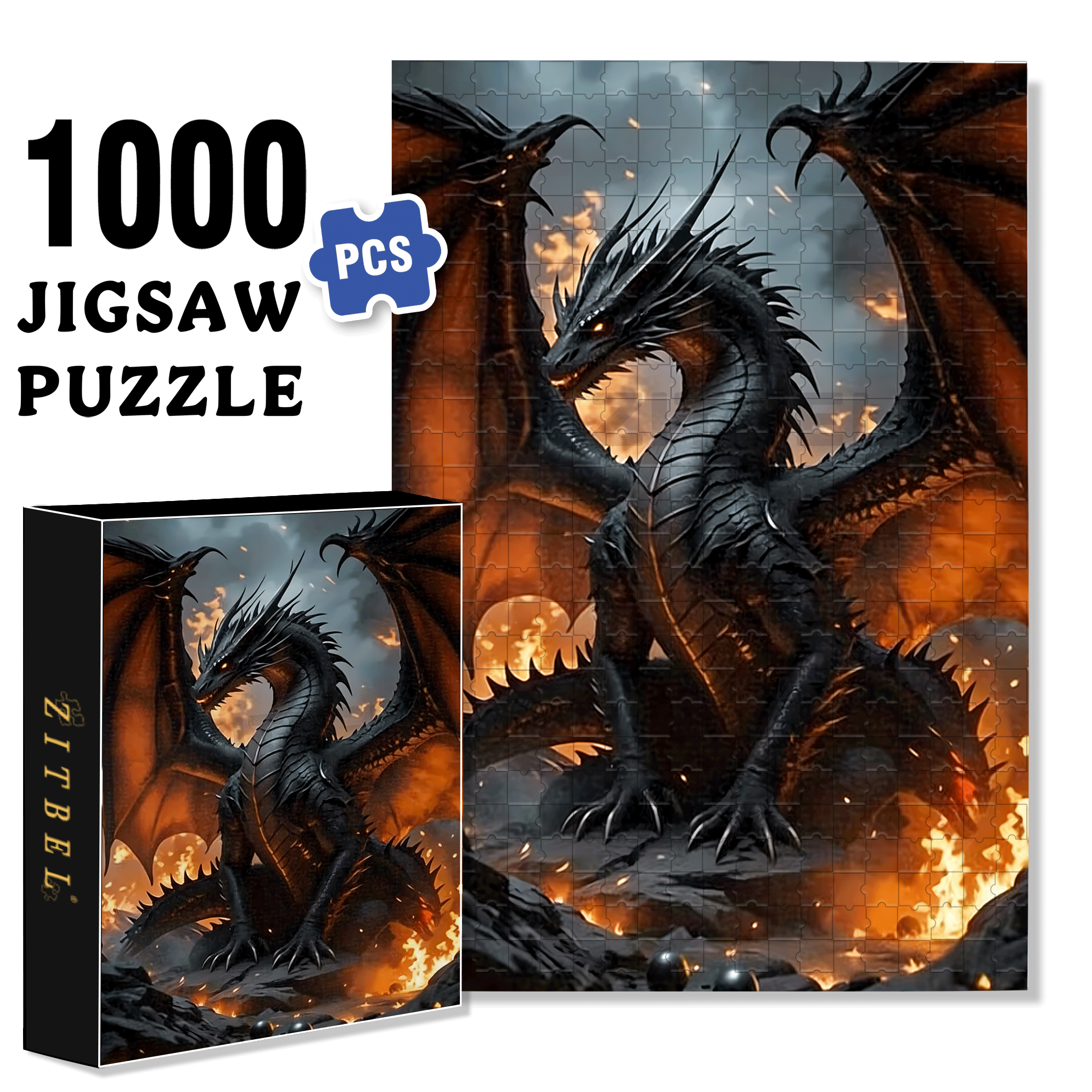 Fantasy Dragon 500pcs/1000pcs Jigsaw Puzzle, Scratch-Resistant, Interactive Family Game & Brain-Boosting DIY Decor, Perfect for Halloween, Christmas & New Year Gifts, Family Puzzle Game