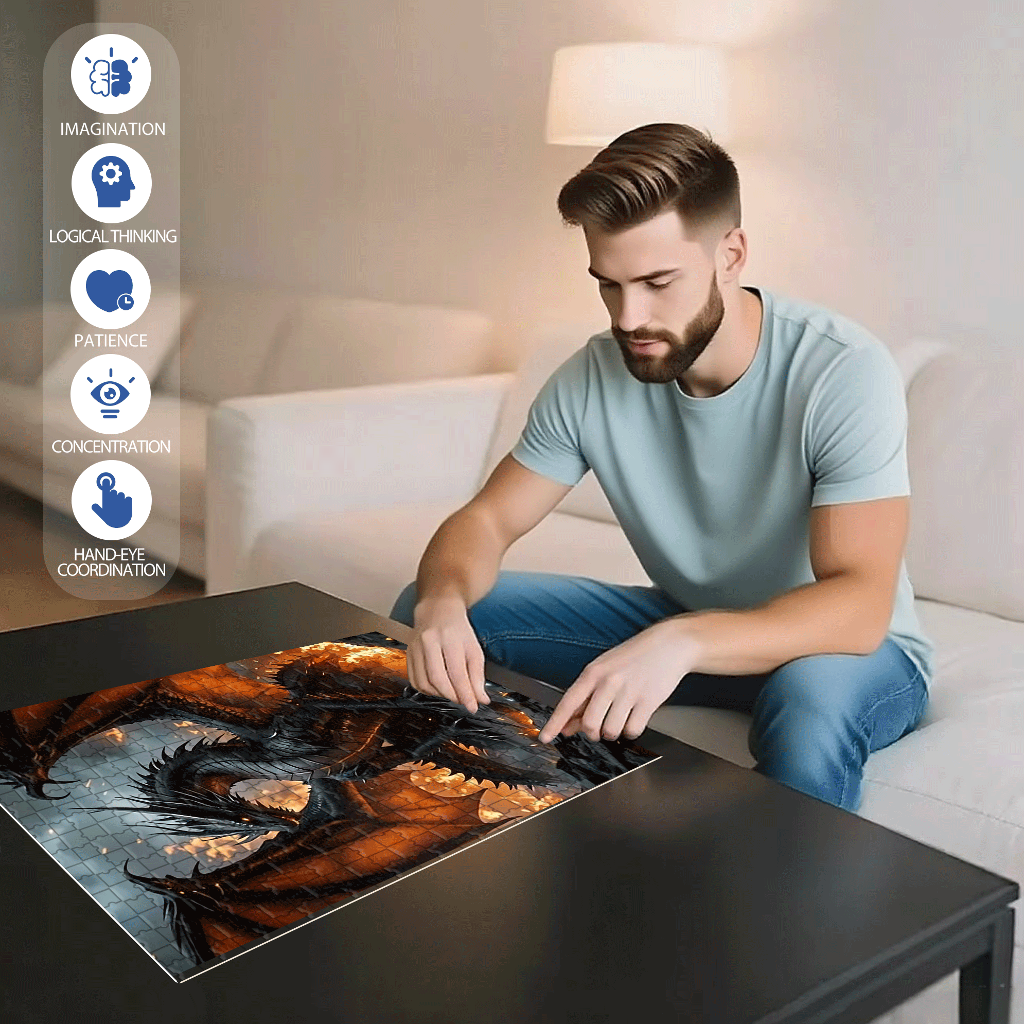 Fantasy Dragon 500pcs/1000pcs Jigsaw Puzzle, Scratch-Resistant, Interactive Family Game & Brain-Boosting DIY Decor, Perfect for Halloween, Christmas & New Year Gifts, Family Puzzle Game