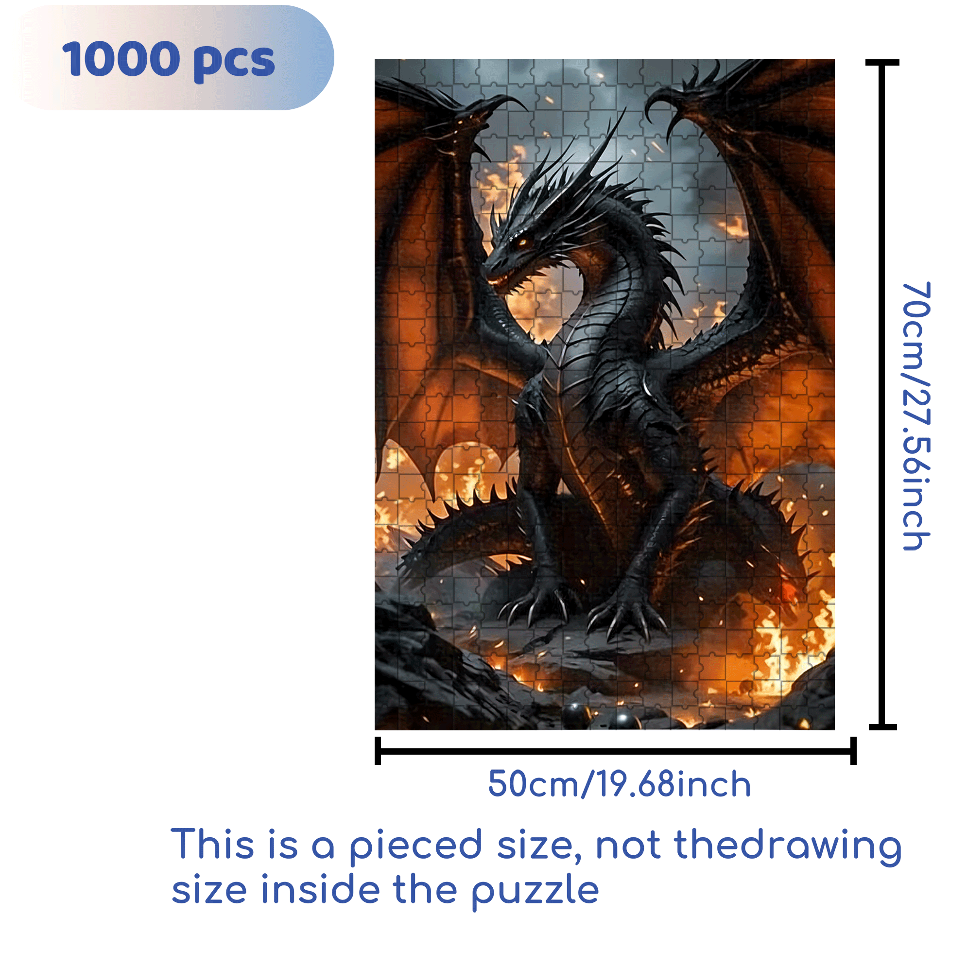 Fantasy Dragon 500pcs/1000pcs Jigsaw Puzzle, Scratch-Resistant, Interactive Family Game & Brain-Boosting DIY Decor, Perfect for Halloween, Christmas & New Year Gifts, Family Puzzle Game