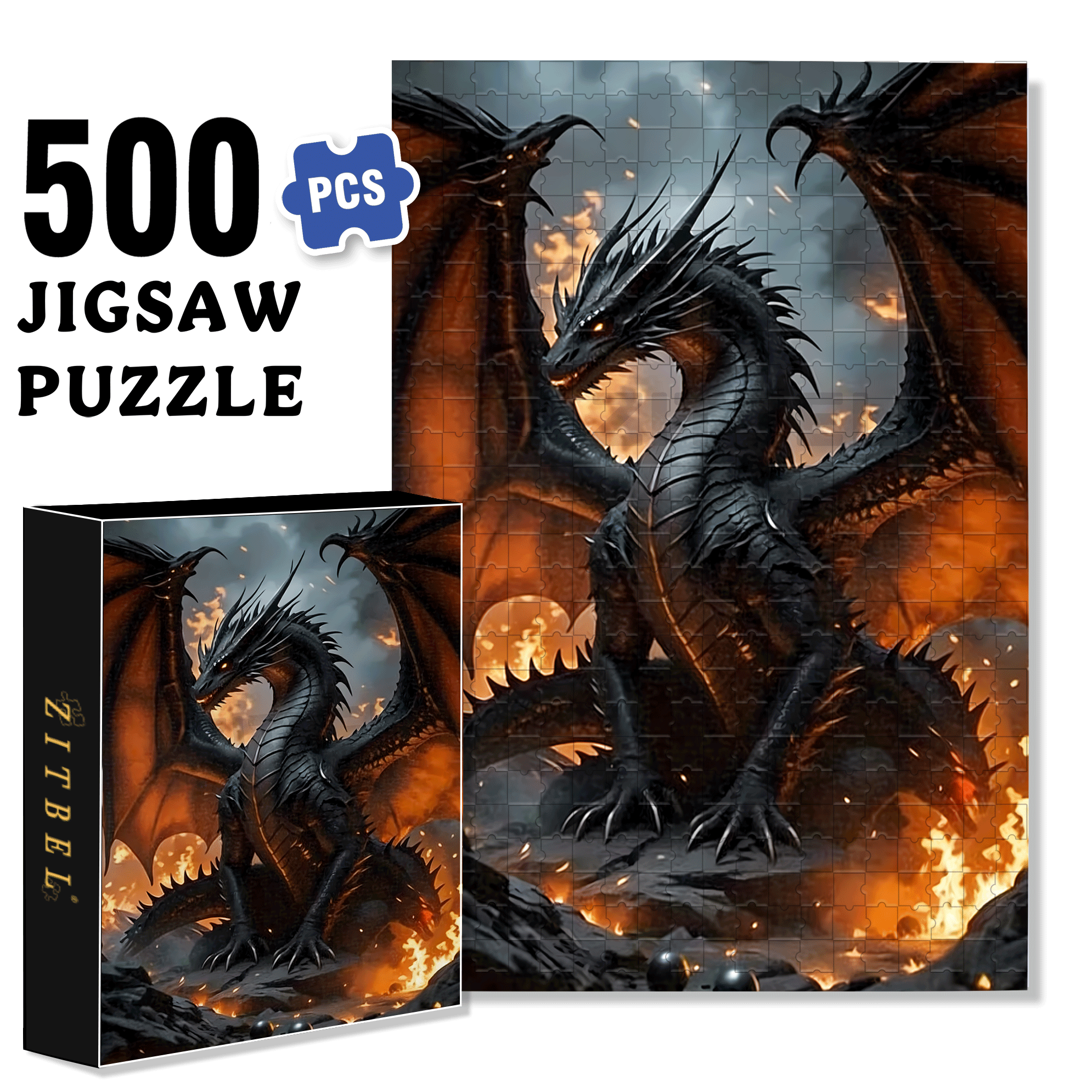 Fantasy Dragon 500pcs/1000pcs Jigsaw Puzzle, Scratch-Resistant, Interactive Family Game & Brain-Boosting DIY Decor, Perfect for Halloween, Christmas & New Year Gifts, Family Puzzle Game
