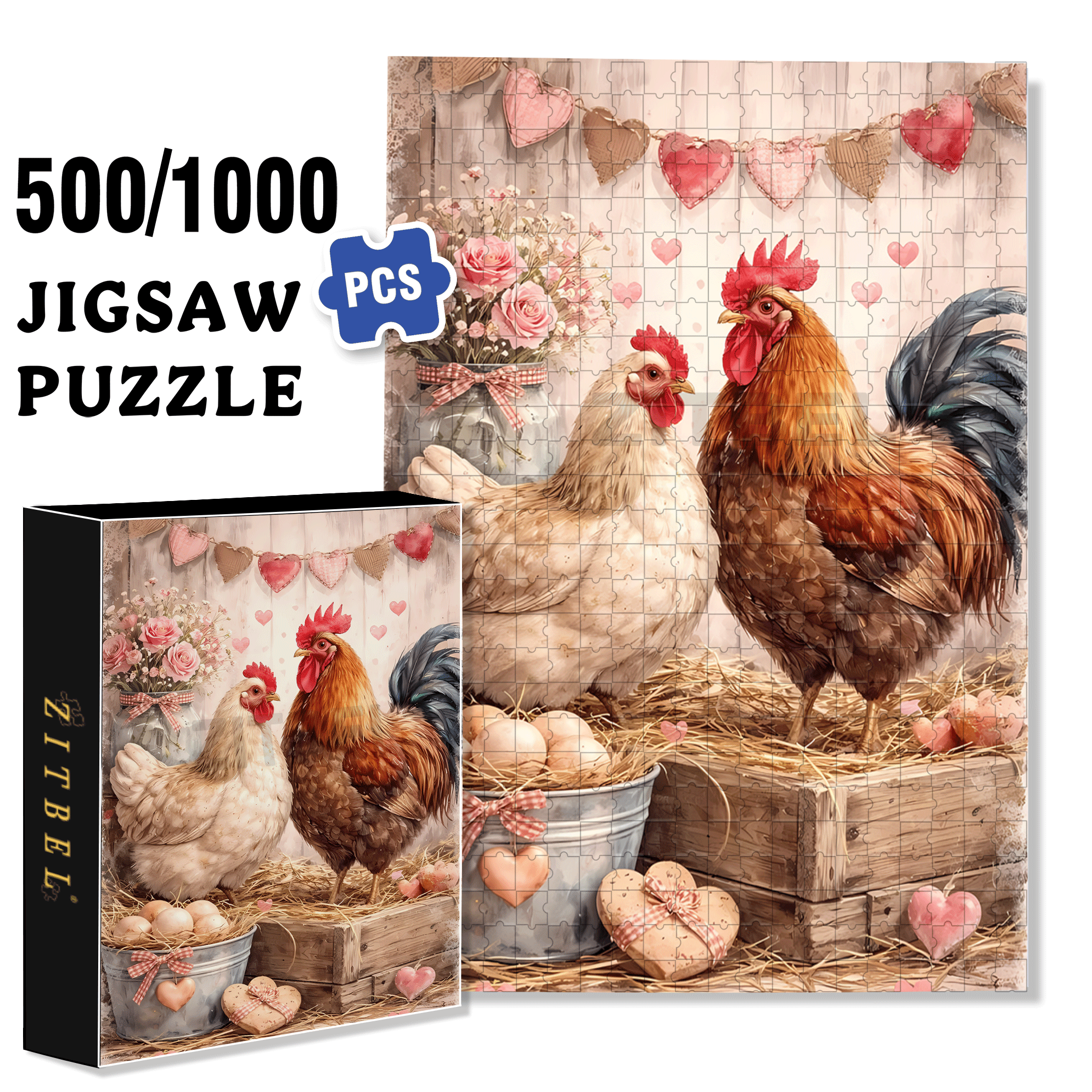 Farm Chickens 500pcs/1000pcs Jigsaw Puzzle, Scratch-Resistant, Interactive Family Game & Brain-Boosting DIY Decor, Perfect for Halloween, Christmas & New Year Gifts, Family Puzzle Game
