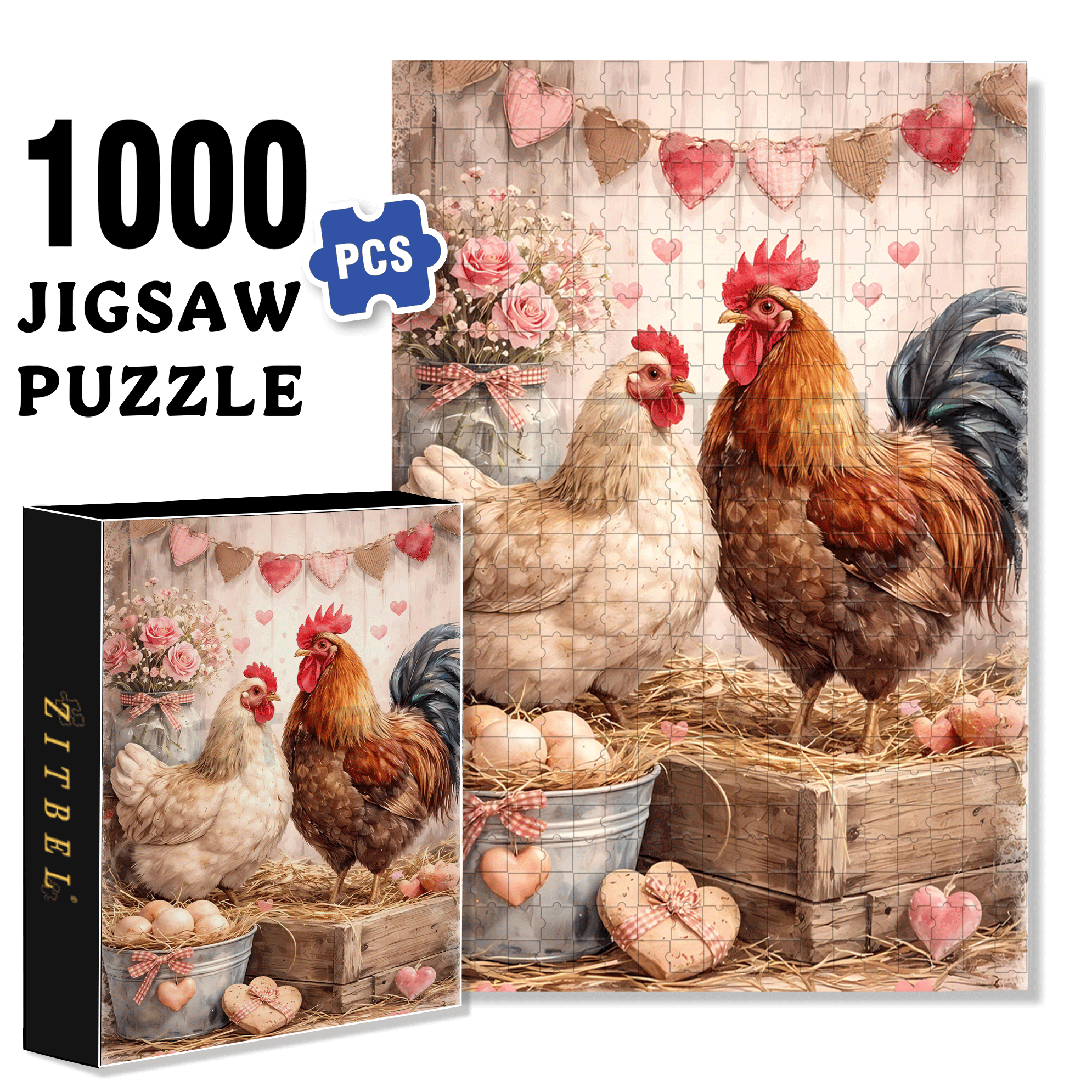 Farm Chickens 500pcs/1000pcs Jigsaw Puzzle, Scratch-Resistant, Interactive Family Game & Brain-Boosting DIY Decor, Perfect for Halloween, Christmas & New Year Gifts, Family Puzzle Game