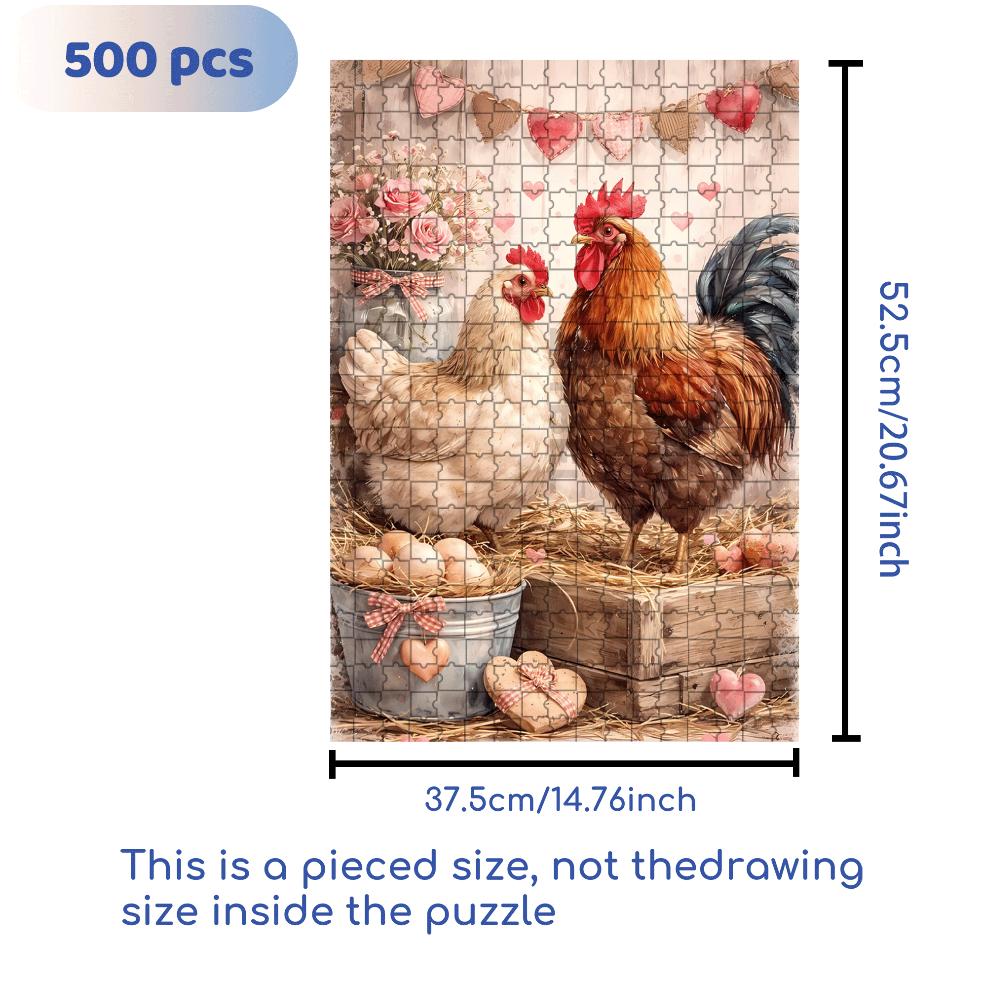 Farm Chickens 500pcs/1000pcs Jigsaw Puzzle, Scratch-Resistant, Interactive Family Game & Brain-Boosting DIY Decor, Perfect for Halloween, Christmas & New Year Gifts, Family Puzzle Game