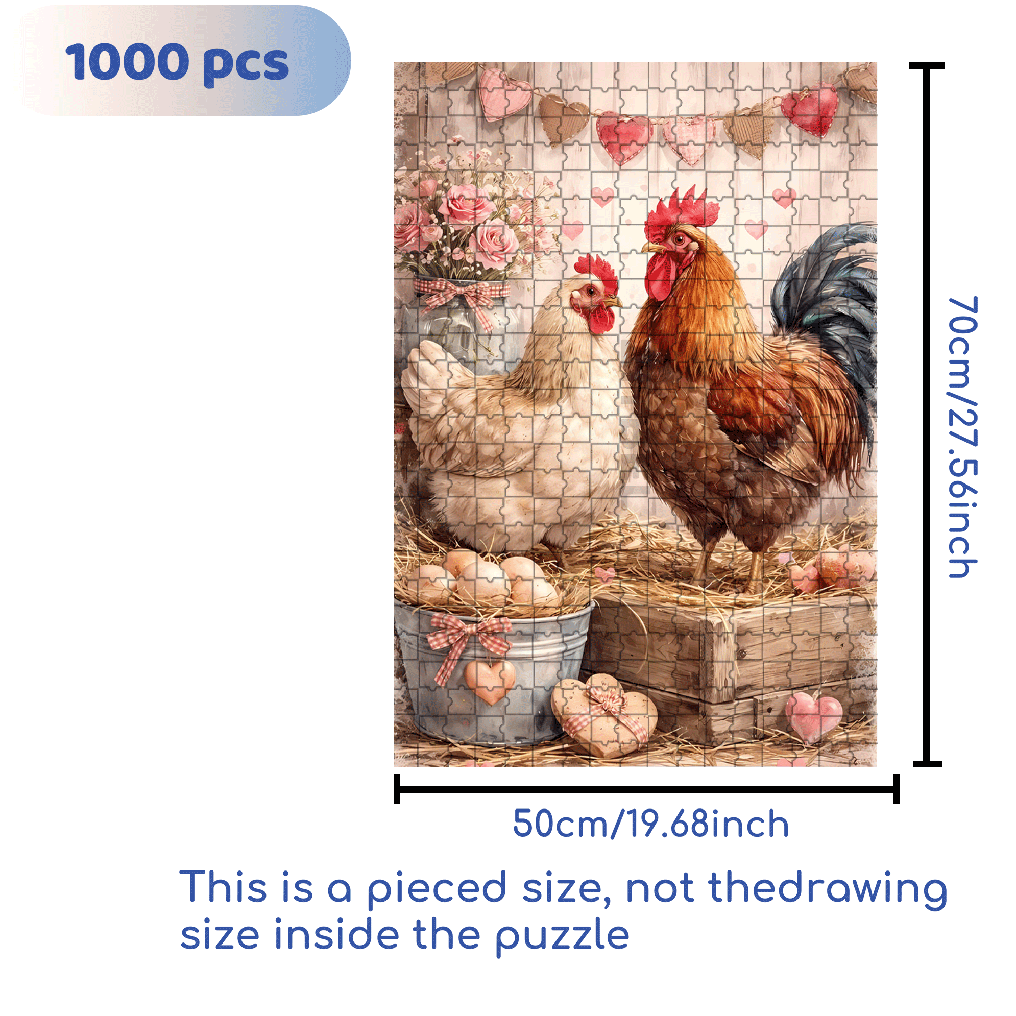 Farm Chickens 500pcs/1000pcs Jigsaw Puzzle, Scratch-Resistant, Interactive Family Game & Brain-Boosting DIY Decor, Perfect for Halloween, Christmas & New Year Gifts, Family Puzzle Game
