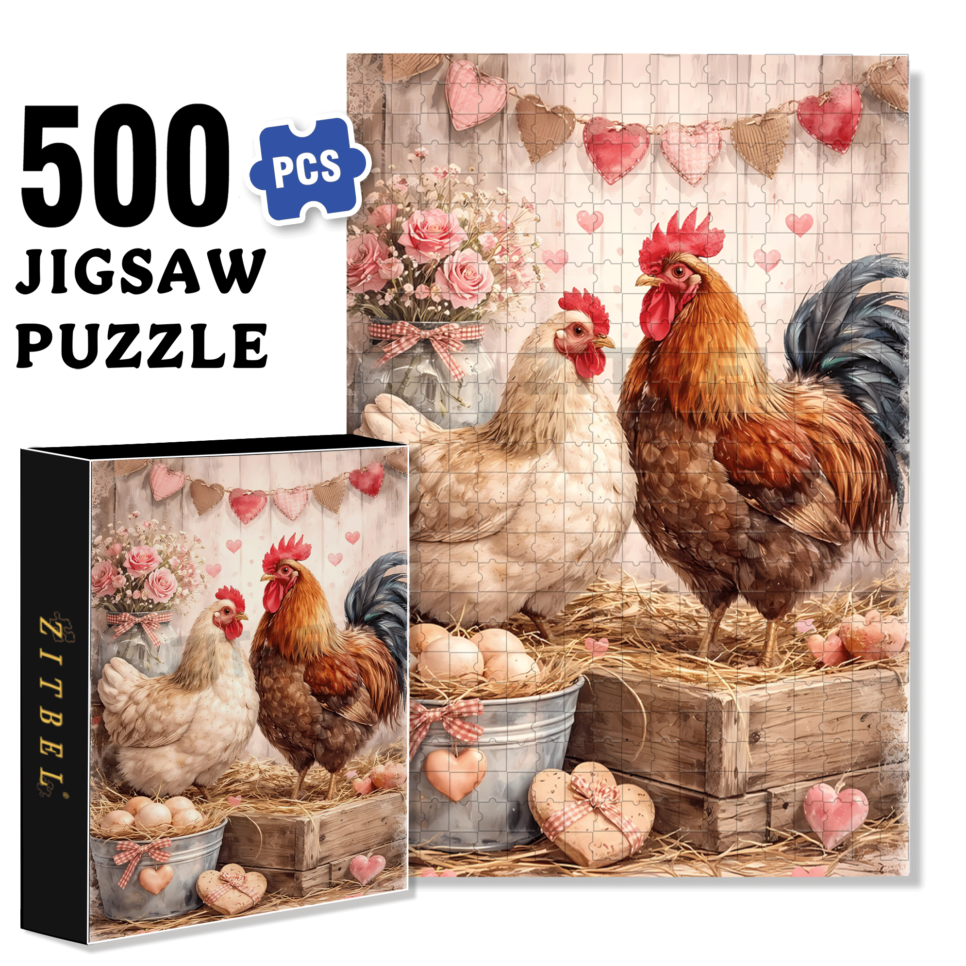 Farm Chickens 500pcs/1000pcs Jigsaw Puzzle, Scratch-Resistant, Interactive Family Game & Brain-Boosting DIY Decor, Perfect for Halloween, Christmas & New Year Gifts, Family Puzzle Game