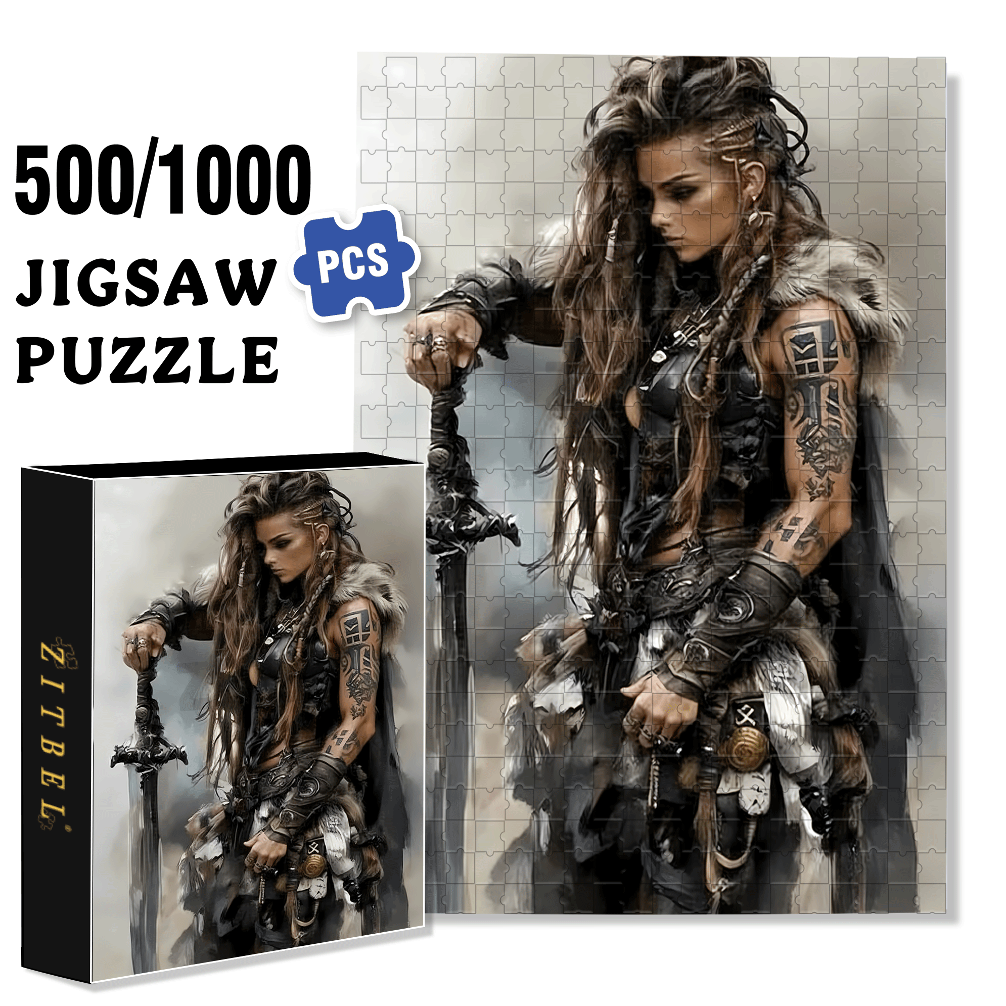 Fierce Female Warrior 500pcs/1000pcs Jigsaw Puzzle, Scratch-Resistant, Interactive Family Game & Brain-Boosting DIY Decor, Perfect for Halloween, Christmas & New Year Gifts, Family Puzzle Game