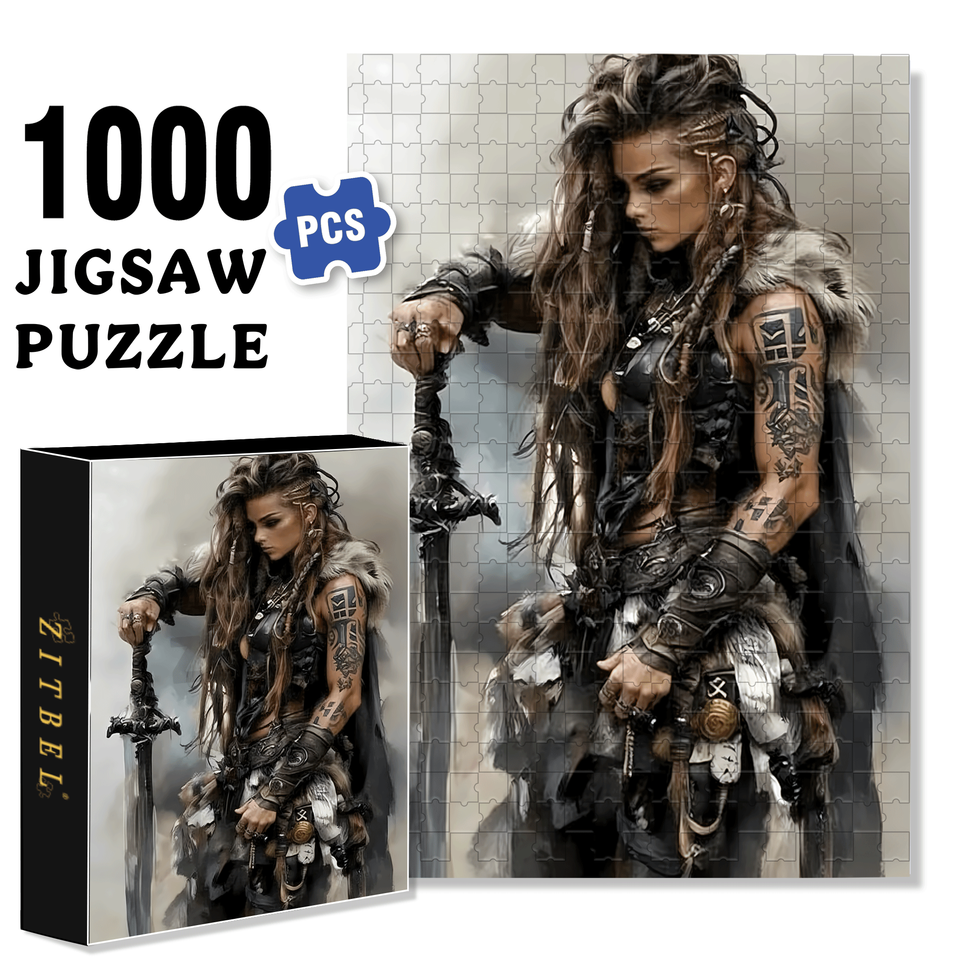 Fierce Female Warrior 500pcs/1000pcs Jigsaw Puzzle, Scratch-Resistant, Interactive Family Game & Brain-Boosting DIY Decor, Perfect for Halloween, Christmas & New Year Gifts, Family Puzzle Game