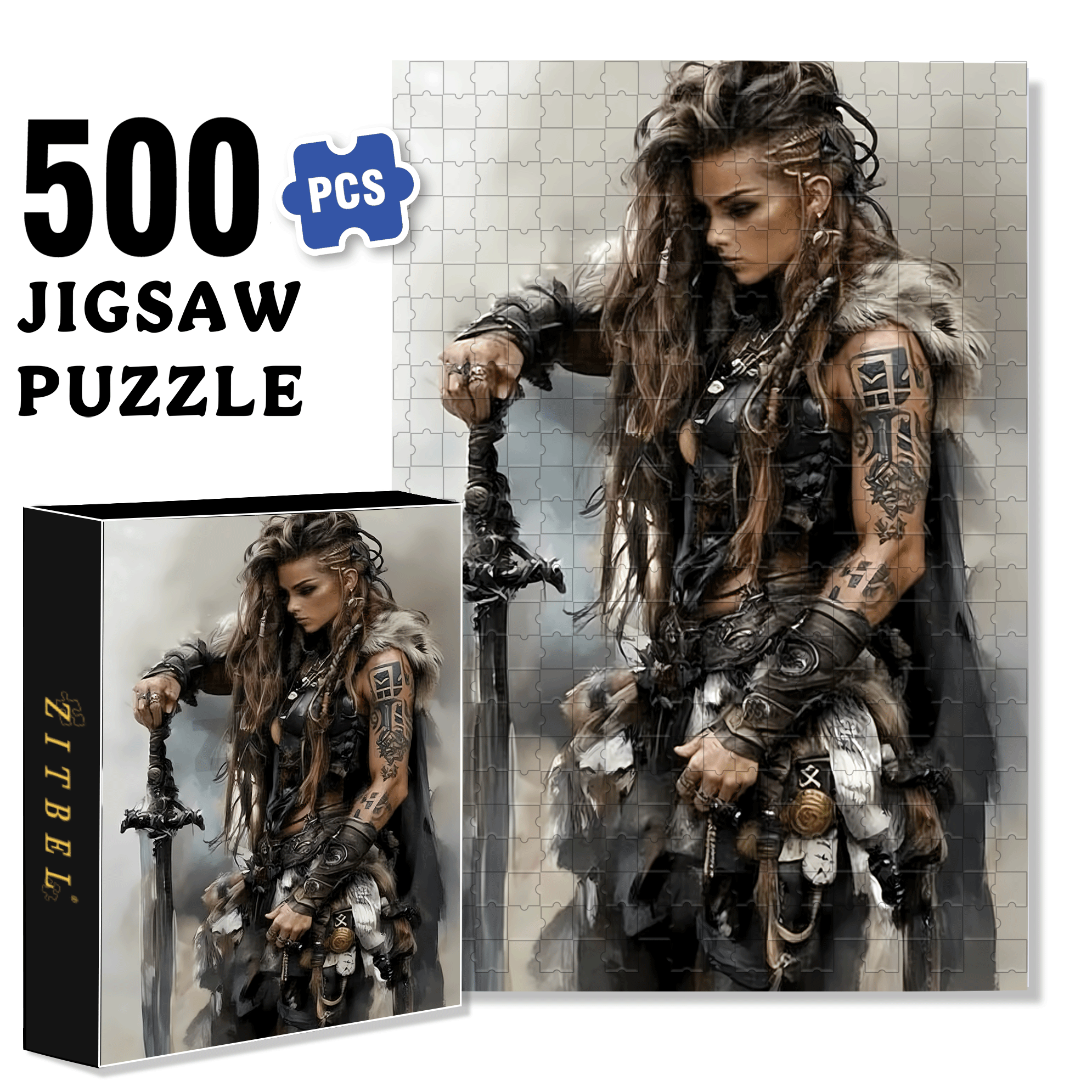 Fierce Female Warrior 500pcs/1000pcs Jigsaw Puzzle, Scratch-Resistant, Interactive Family Game & Brain-Boosting DIY Decor, Perfect for Halloween, Christmas & New Year Gifts, Family Puzzle Game