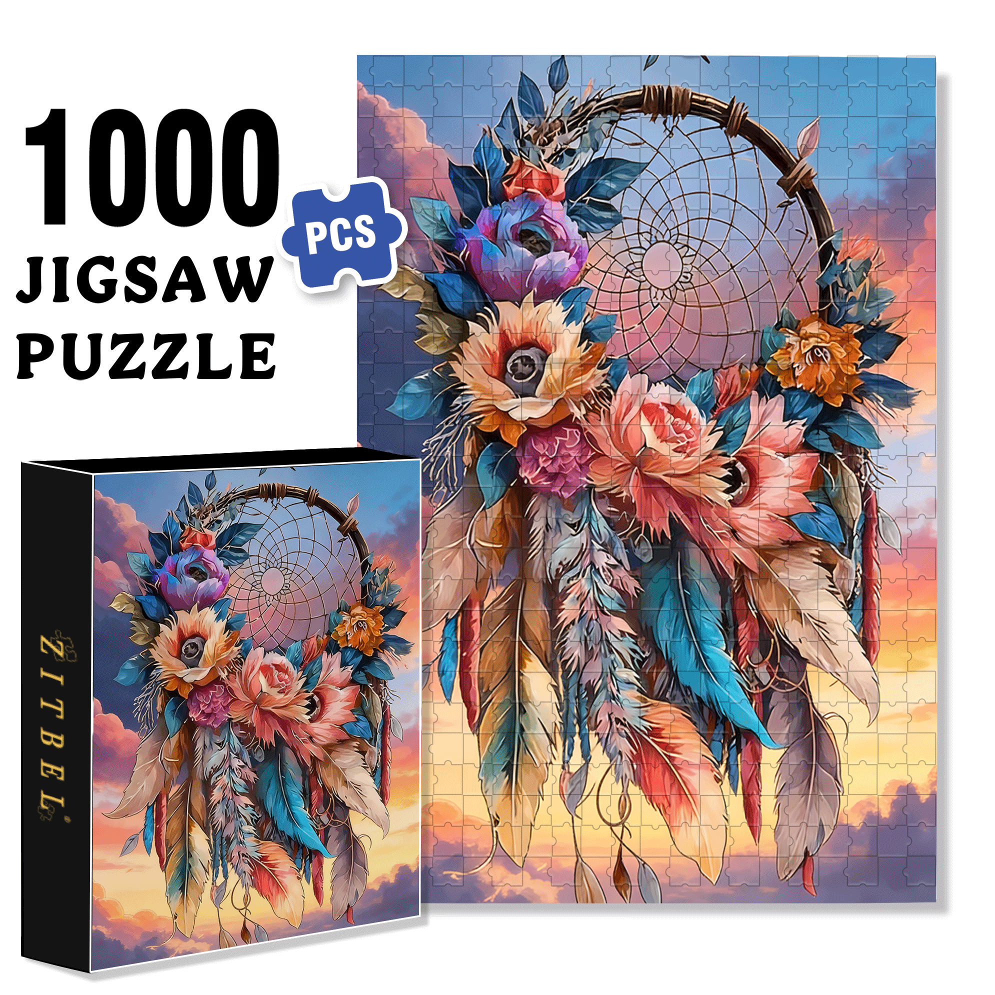 Flower Dreamcatcher 500pcs/1000pcs Jigsaw Puzzle, Scratch-Resistant, Interactive Family Game & Brain-Boosting DIY Decor, Perfect for Halloween, Christmas & New Year Gifts, Family Puzzle Game