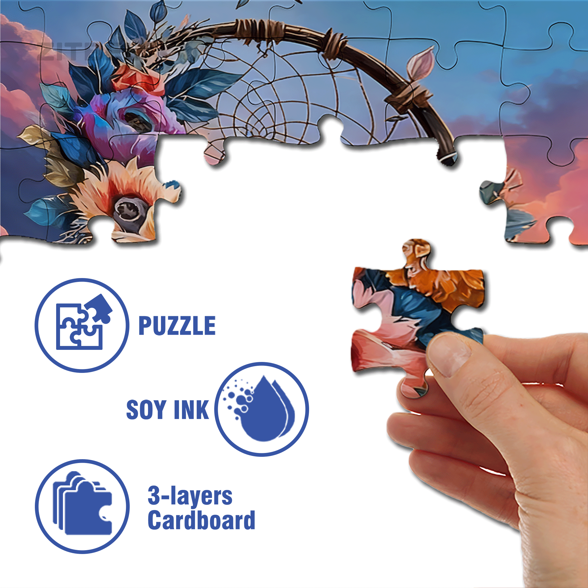 Flower Dreamcatcher 500pcs/1000pcs Jigsaw Puzzle, Scratch-Resistant, Interactive Family Game & Brain-Boosting DIY Decor, Perfect for Halloween, Christmas & New Year Gifts, Family Puzzle Game