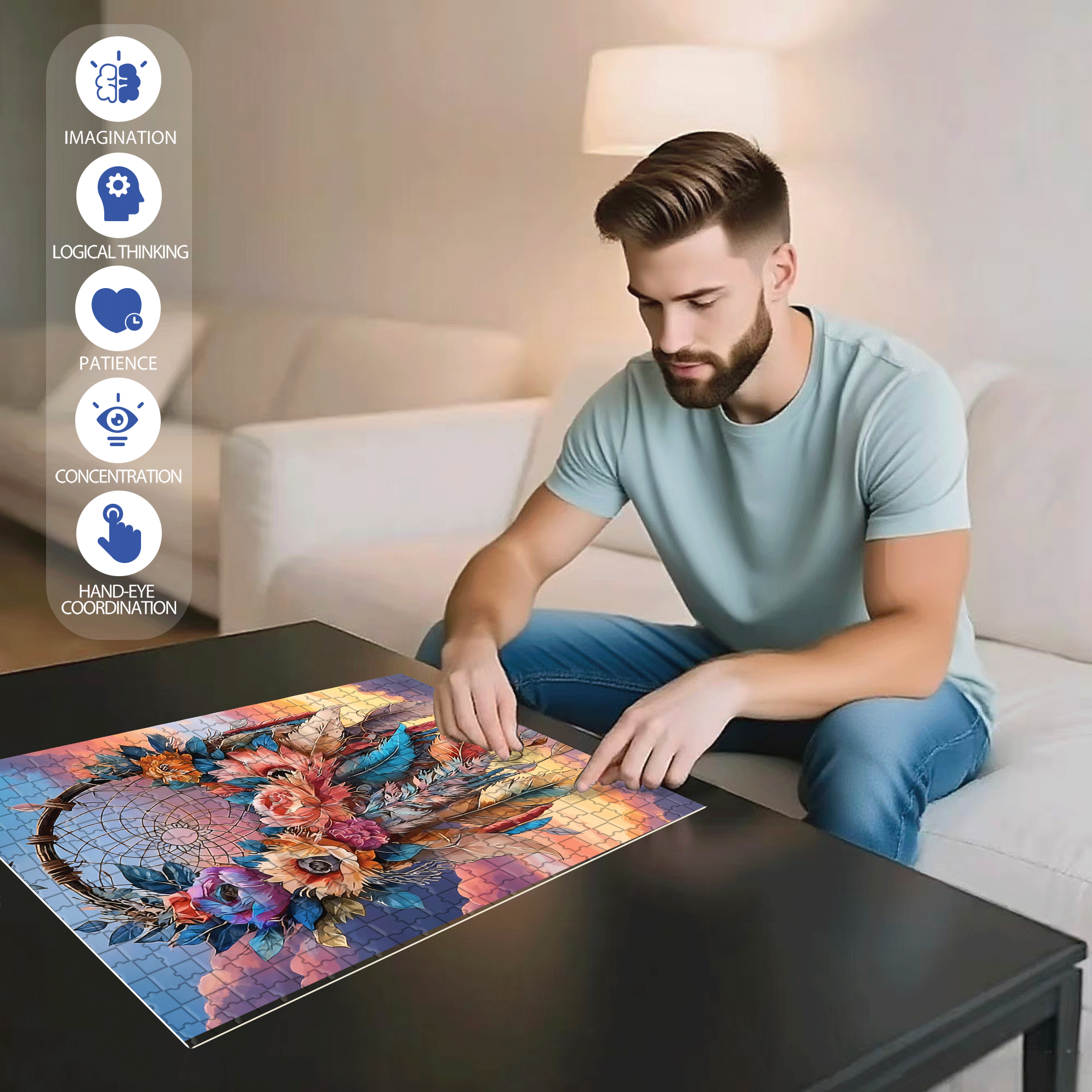 Flower Dreamcatcher 500pcs/1000pcs Jigsaw Puzzle, Scratch-Resistant, Interactive Family Game & Brain-Boosting DIY Decor, Perfect for Halloween, Christmas & New Year Gifts, Family Puzzle Game