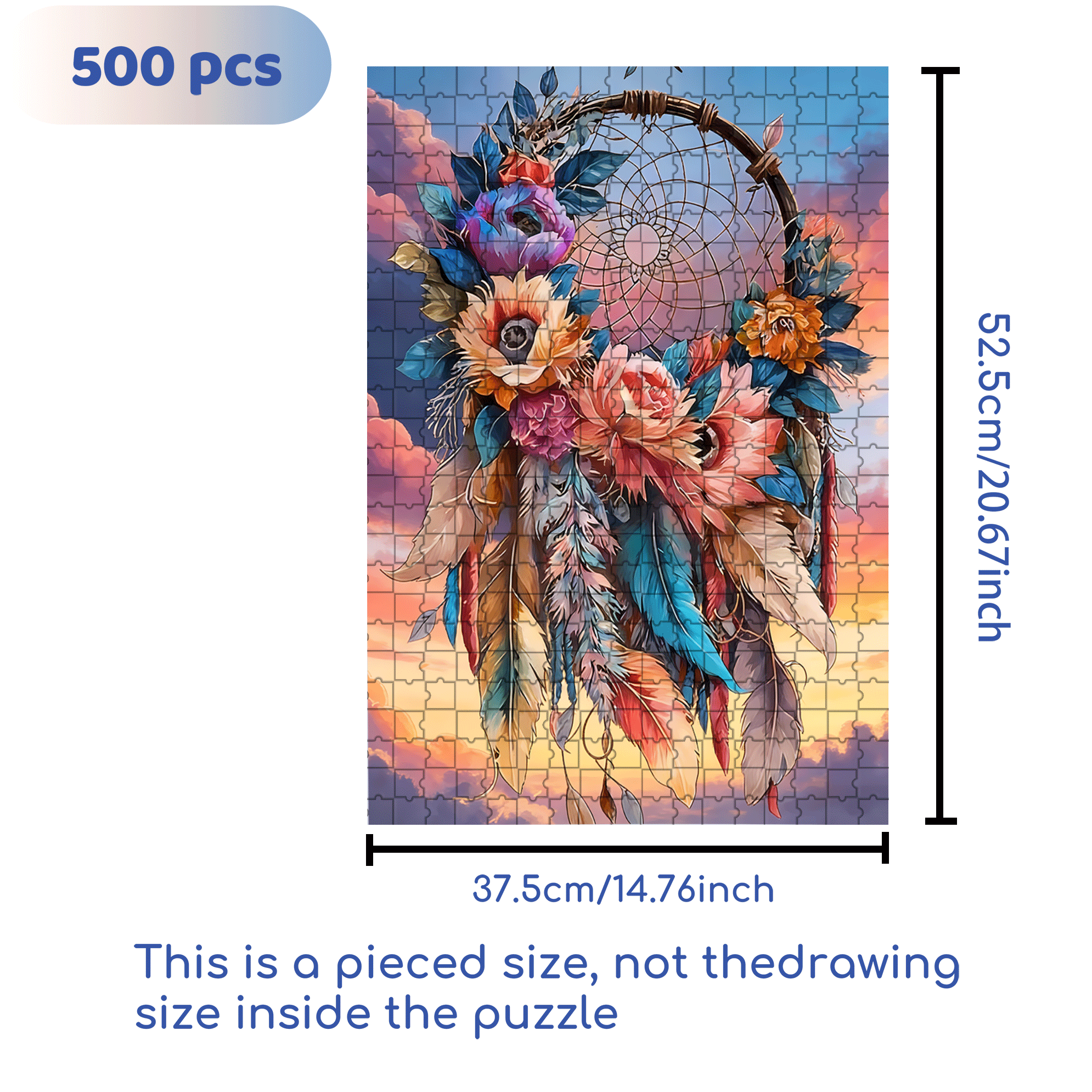 Flower Dreamcatcher 500pcs/1000pcs Jigsaw Puzzle, Scratch-Resistant, Interactive Family Game & Brain-Boosting DIY Decor, Perfect for Halloween, Christmas & New Year Gifts, Family Puzzle Game