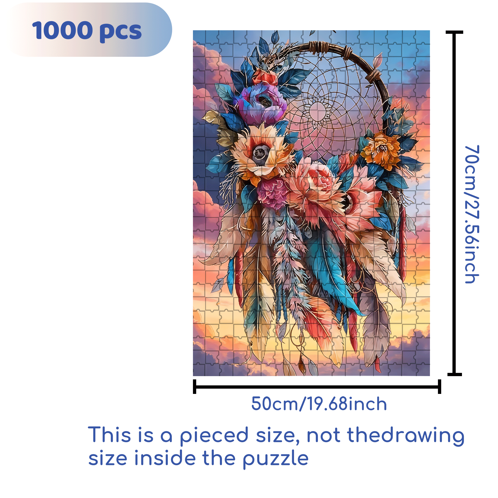 Flower Dreamcatcher 500pcs/1000pcs Jigsaw Puzzle, Scratch-Resistant, Interactive Family Game & Brain-Boosting DIY Decor, Perfect for Halloween, Christmas & New Year Gifts, Family Puzzle Game