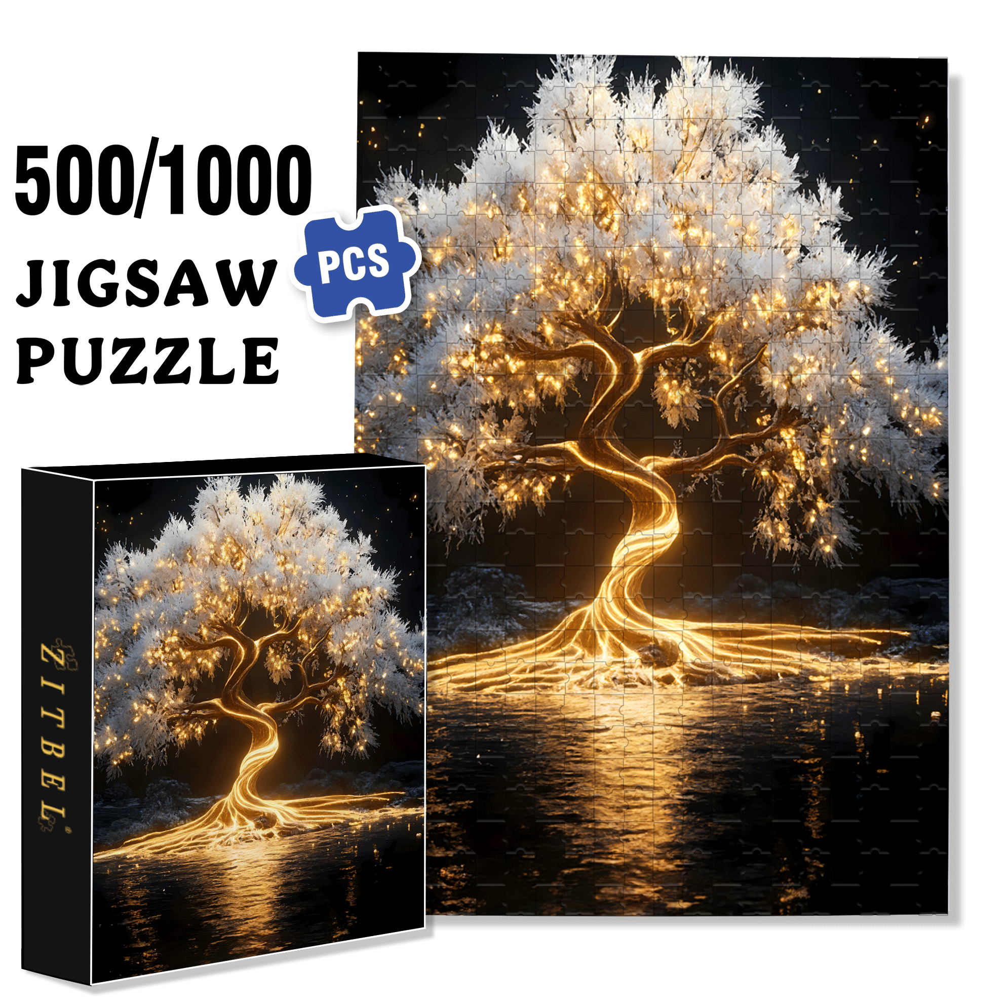 Glowing Illuminated Tree 500pcs/1000pcs Jigsaw Puzzle, Scratch-Resistant, Interactive Family Game & Brain-Boosting DIY Decor, Perfect for Halloween, Christmas & New Year Gifts, Family Puzzle Game