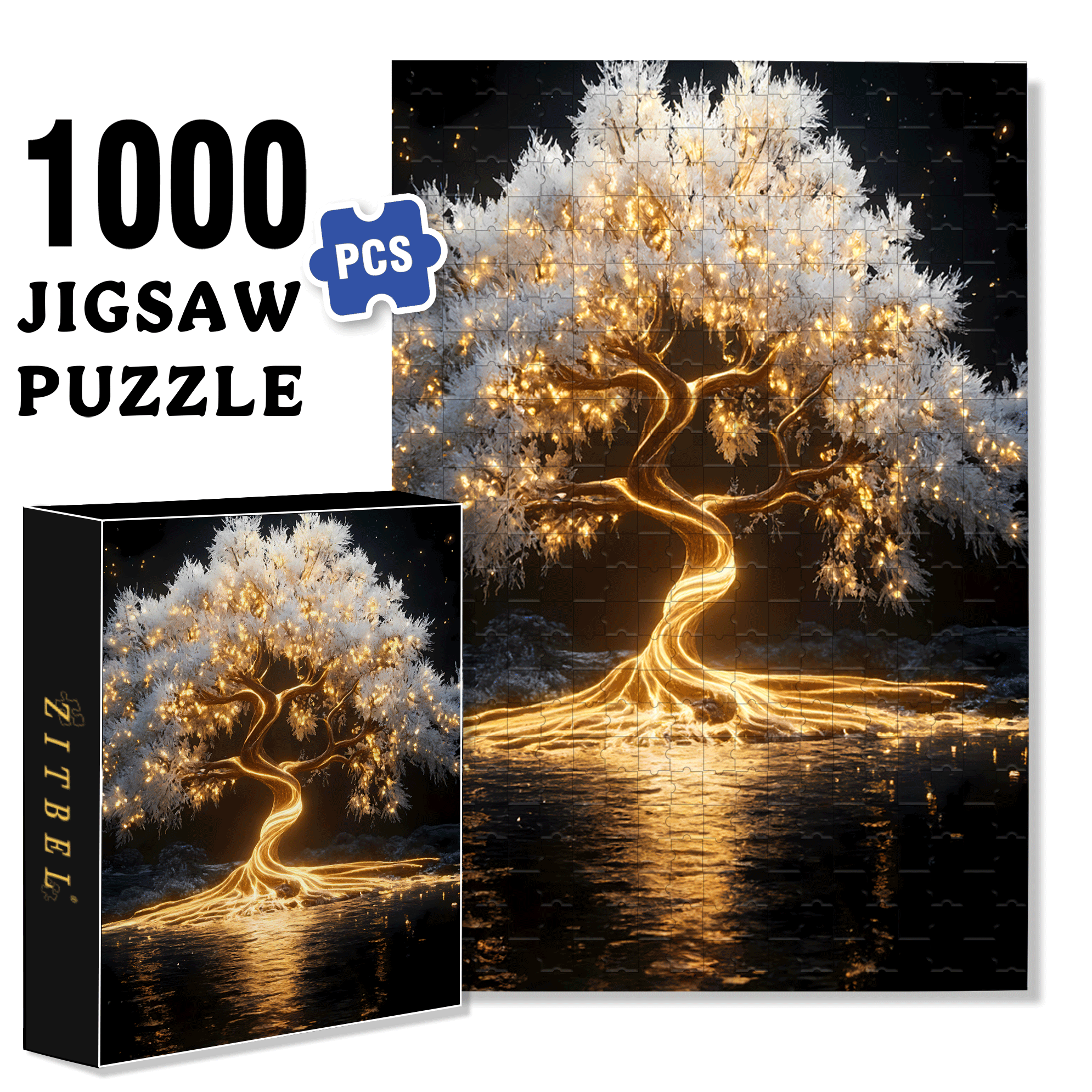 Glowing Illuminated Tree 500pcs/1000pcs Jigsaw Puzzle, Scratch-Resistant, Interactive Family Game & Brain-Boosting DIY Decor, Perfect for Halloween, Christmas & New Year Gifts, Family Puzzle Game