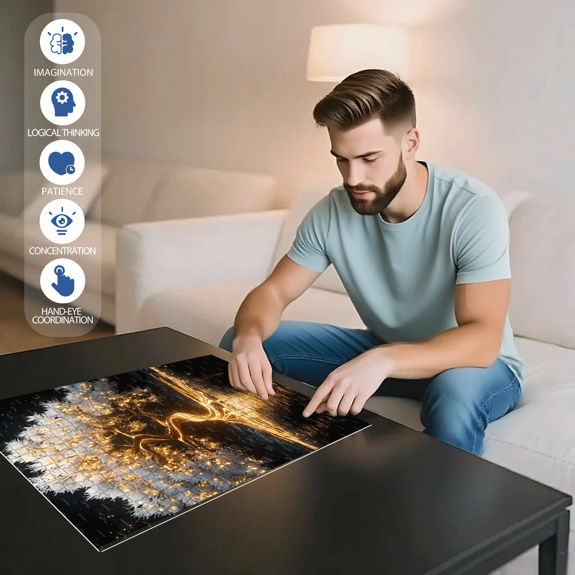 Glowing Illuminated Tree 500pcs/1000pcs Jigsaw Puzzle, Scratch-Resistant, Interactive Family Game & Brain-Boosting DIY Decor, Perfect for Halloween, Christmas & New Year Gifts, Family Puzzle Game
