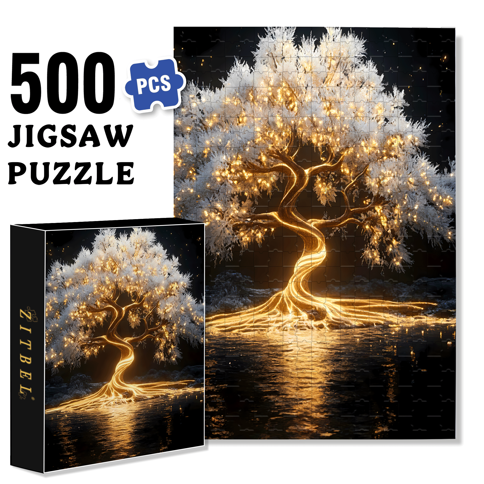 Glowing Illuminated Tree 500pcs/1000pcs Jigsaw Puzzle, Scratch-Resistant, Interactive Family Game & Brain-Boosting DIY Decor, Perfect for Halloween, Christmas & New Year Gifts, Family Puzzle Game