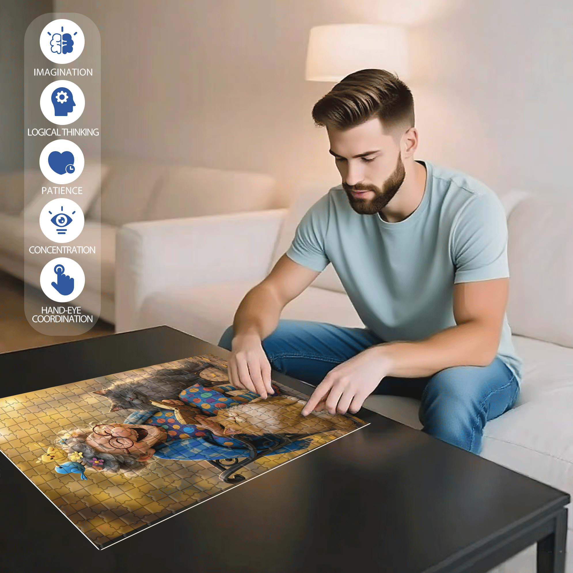 Grandma Tells Stories 500pcs/1000pcs Jigsaw Puzzle, Scratch-Resistant, Interactive Family Game & Brain-Boosting DIY Decor, Perfect for Halloween, Christmas & New Year Gifts, Family Puzzle Game