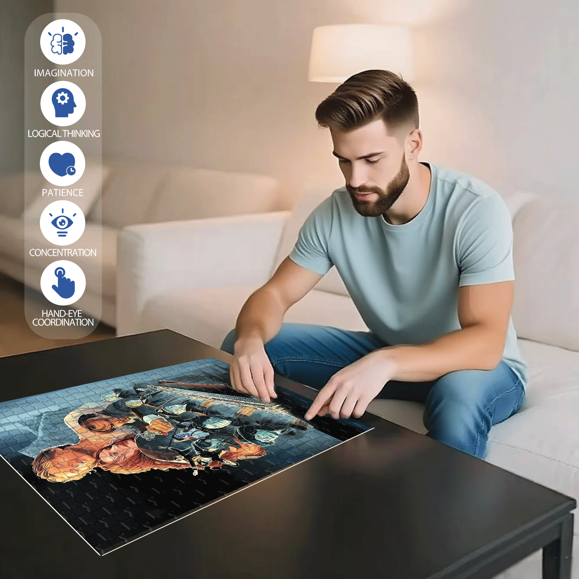 Great Love 500pcs/1000pcs Jigsaw Puzzle, Scratch-Resistant, Interactive Family Game & Brain-Boosting DIY Decor, Perfect for Halloween, Christmas & New Year Gifts, Family Puzzle Game