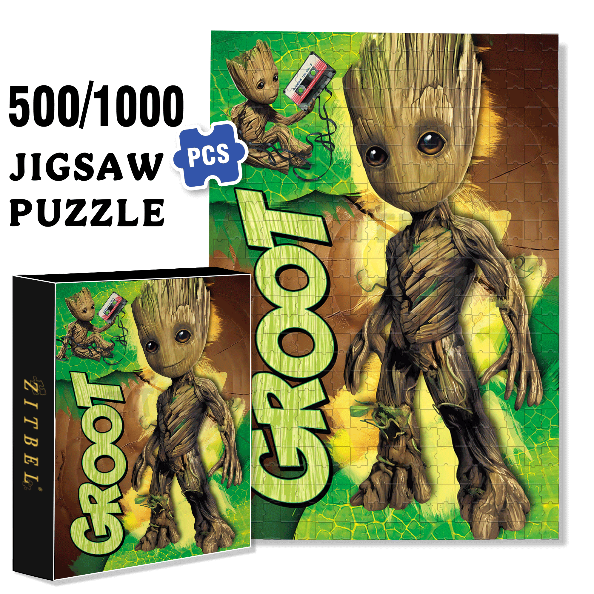 Groot Wall Poster 500pcs/1000pcs Jigsaw Puzzle, Scratch-Resistant, Interactive Family Game & Brain-Boosting DIY Decor, Perfect for Halloween, Christmas & New Year Gifts, Family Puzzle Game