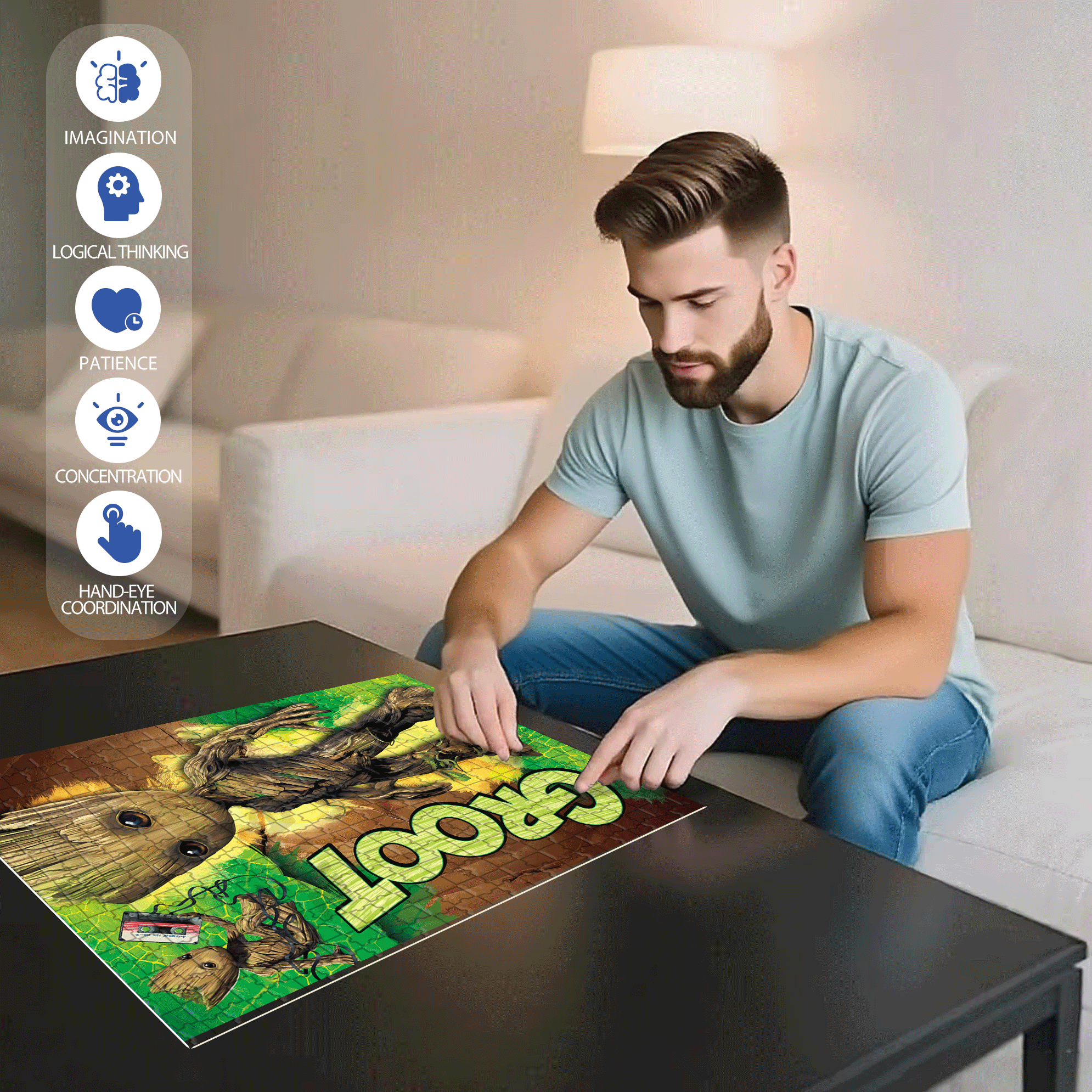 Groot Wall Poster 500pcs/1000pcs Jigsaw Puzzle, Scratch-Resistant, Interactive Family Game & Brain-Boosting DIY Decor, Perfect for Halloween, Christmas & New Year Gifts, Family Puzzle Game