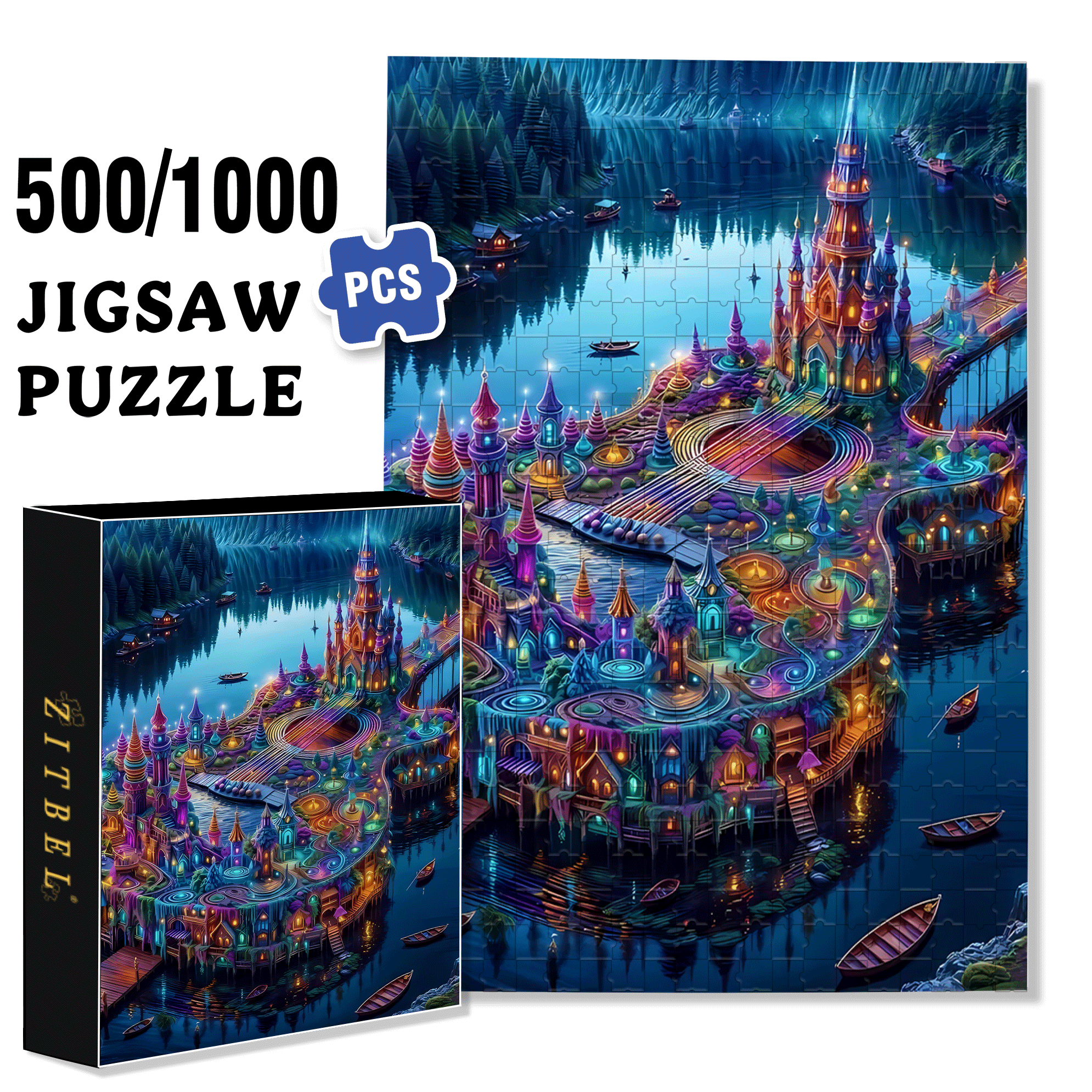 Guitar City 500pcs/1000pcs Jigsaw Puzzle, Scratch-Resistant, Interactive Family Game & Brain-Boosting DIY Decor, Perfect for Halloween, Christmas & New Year Gifts, Family Puzzle Game