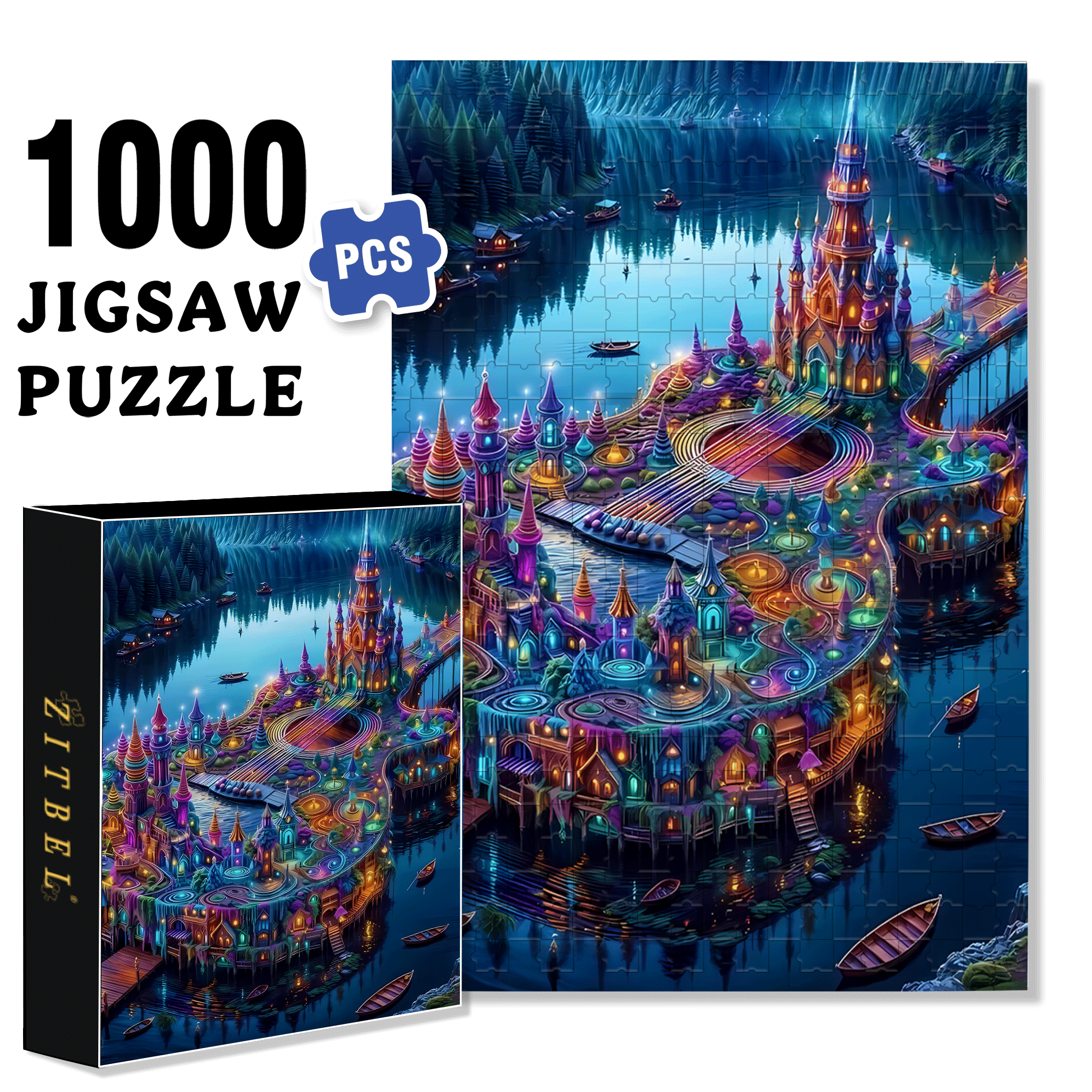 Guitar City 500pcs/1000pcs Jigsaw Puzzle, Scratch-Resistant, Interactive Family Game & Brain-Boosting DIY Decor, Perfect for Halloween, Christmas & New Year Gifts, Family Puzzle Game