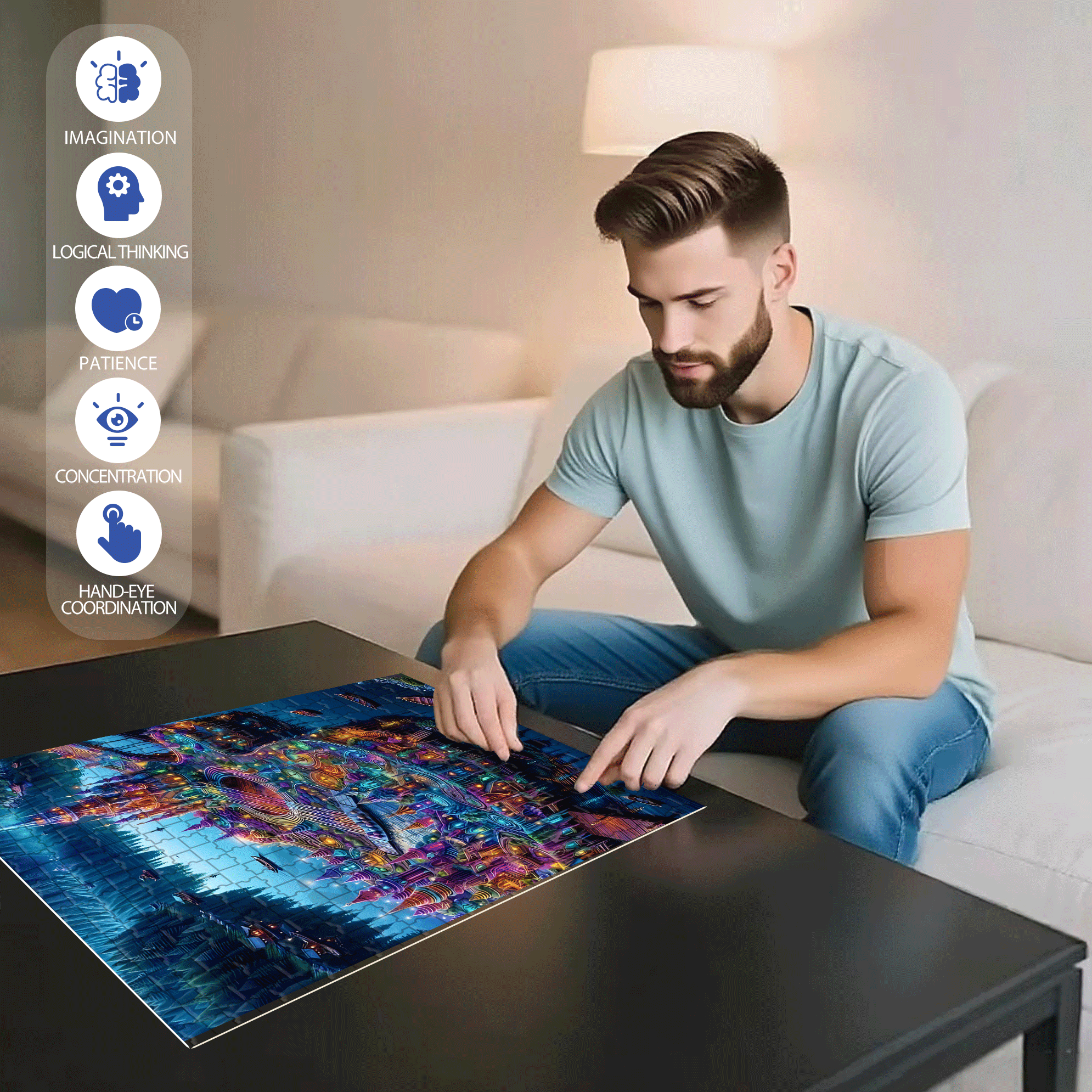 Guitar City 500pcs/1000pcs Jigsaw Puzzle, Scratch-Resistant, Interactive Family Game & Brain-Boosting DIY Decor, Perfect for Halloween, Christmas & New Year Gifts, Family Puzzle Game
