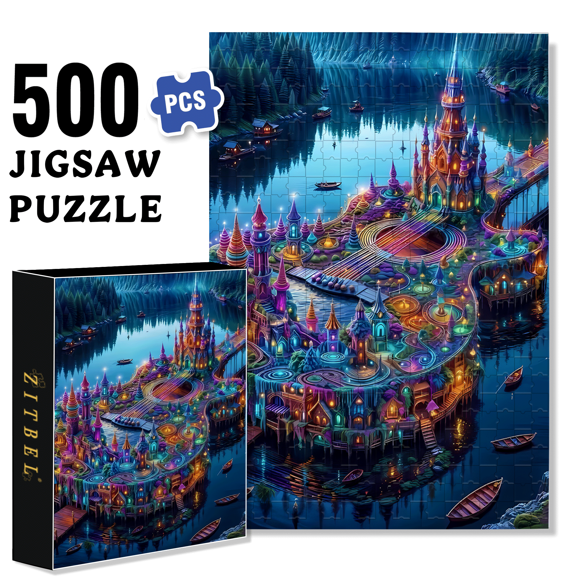 Guitar City 500pcs/1000pcs Jigsaw Puzzle, Scratch-Resistant, Interactive Family Game & Brain-Boosting DIY Decor, Perfect for Halloween, Christmas & New Year Gifts, Family Puzzle Game