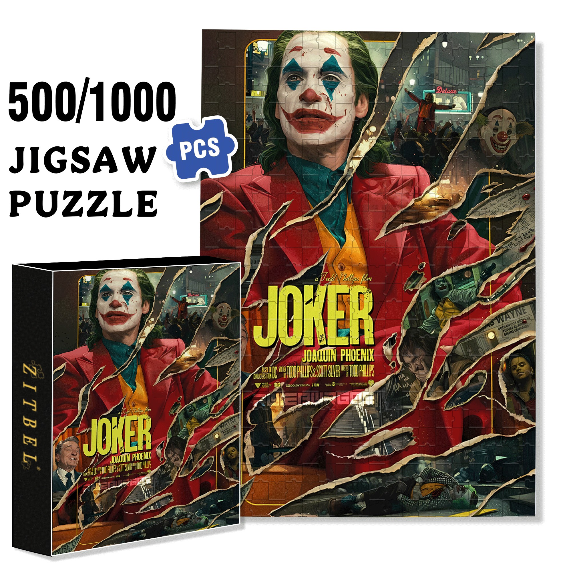 Joker Wall Poster 500pcs/1000pcs Jigsaw Puzzle, Scratch-Resistant, Interactive Family Game & Brain-Boosting DIY Decor, Perfect for Halloween, Christmas & New Year Gifts, Family Puzzle Game