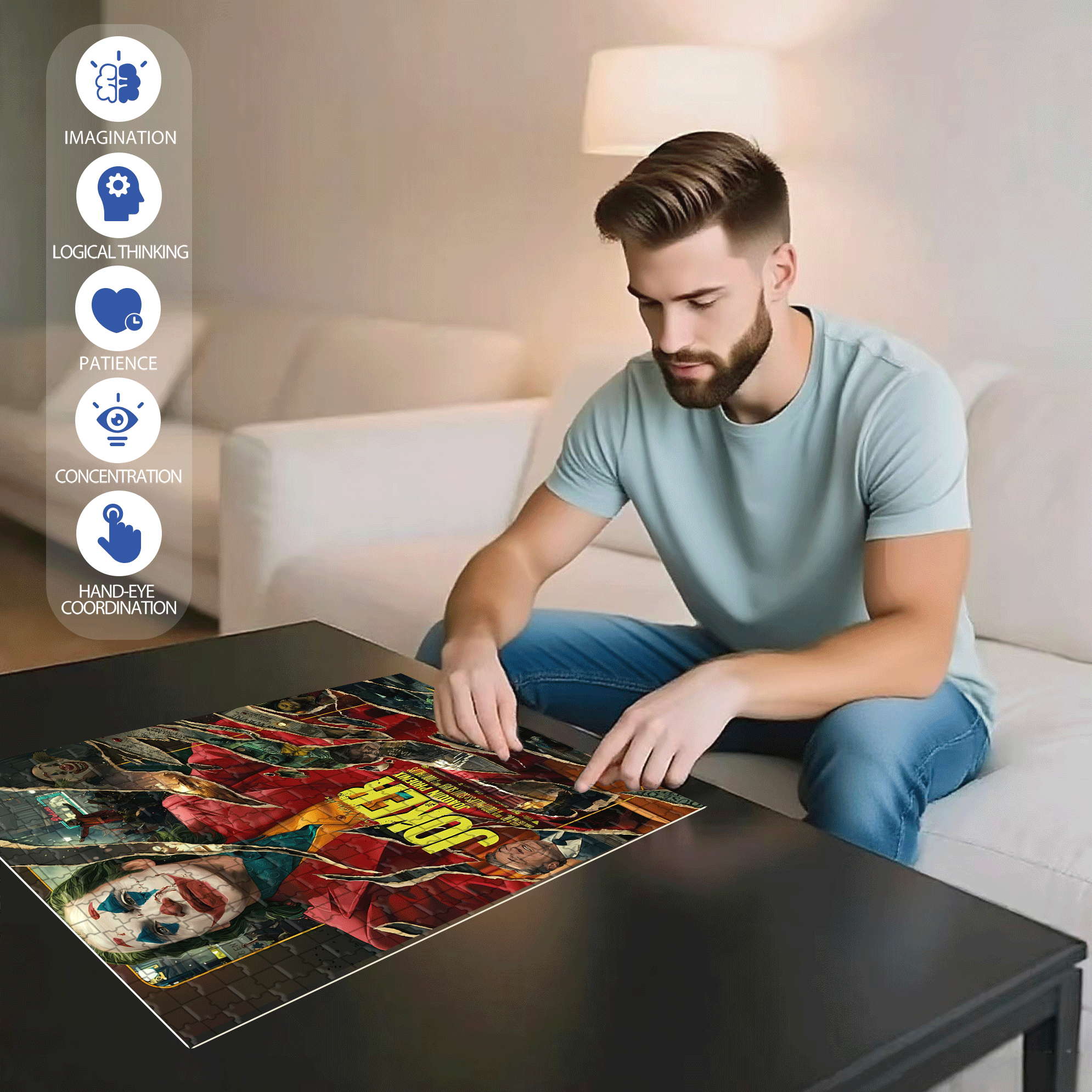 Joker Wall Poster 500pcs/1000pcs Jigsaw Puzzle, Scratch-Resistant, Interactive Family Game & Brain-Boosting DIY Decor, Perfect for Halloween, Christmas & New Year Gifts, Family Puzzle Game