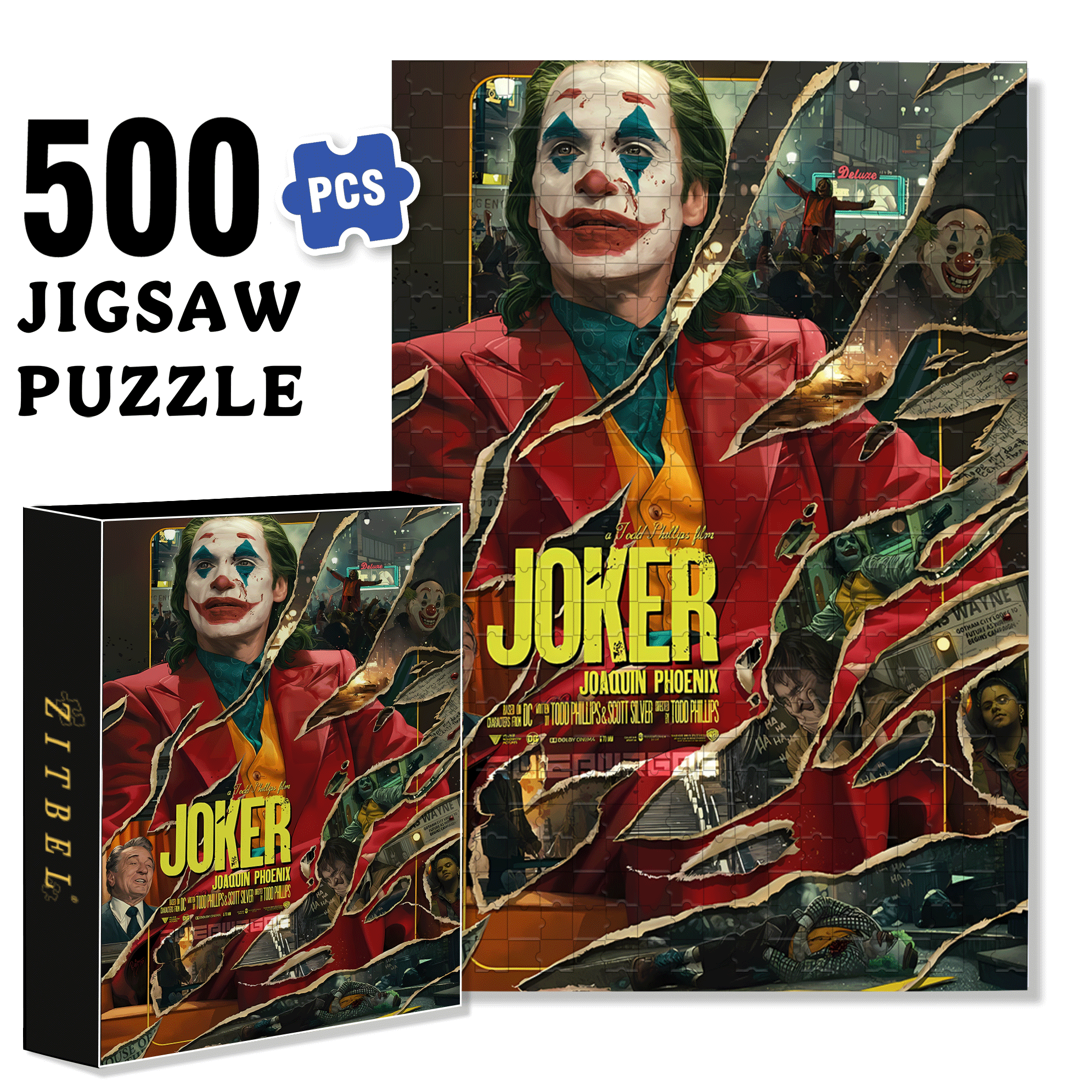 Joker Wall Poster 500pcs/1000pcs Jigsaw Puzzle, Scratch-Resistant, Interactive Family Game & Brain-Boosting DIY Decor, Perfect for Halloween, Christmas & New Year Gifts, Family Puzzle Game