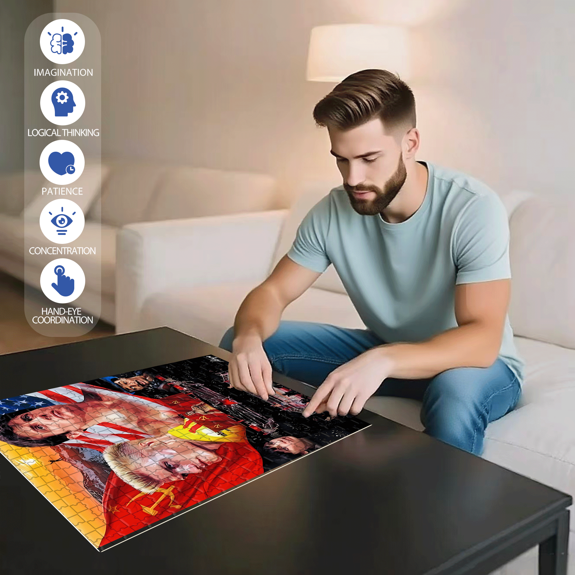 Rocky 500pcs/1000pcs Jigsaw Puzzle, Scratch-Resistant, Interactive Family Game & Brain-Boosting DIY Decor, Perfect for Halloween, Christmas & New Year Gifts, Family Puzzle Game
