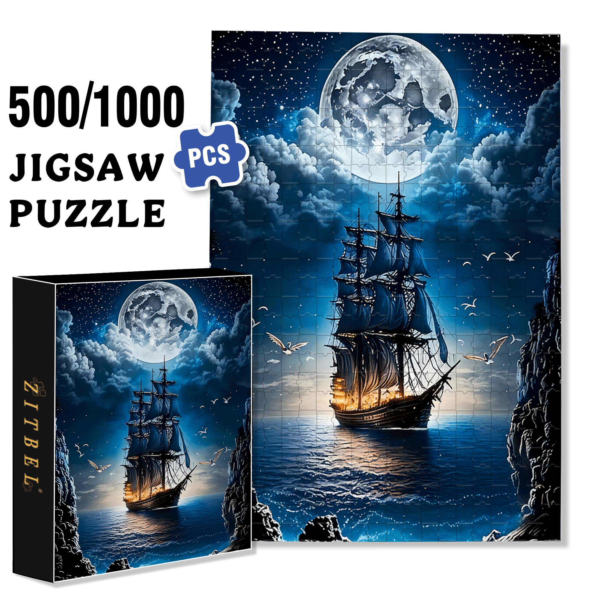 Sailboat 500pcs/1000pcs Jigsaw Puzzle, Scratch-Resistant, Interactive Family Game & Brain-Boosting DIY Decor, Perfect for Halloween, Christmas & New Year Gifts, Family Puzzle Game