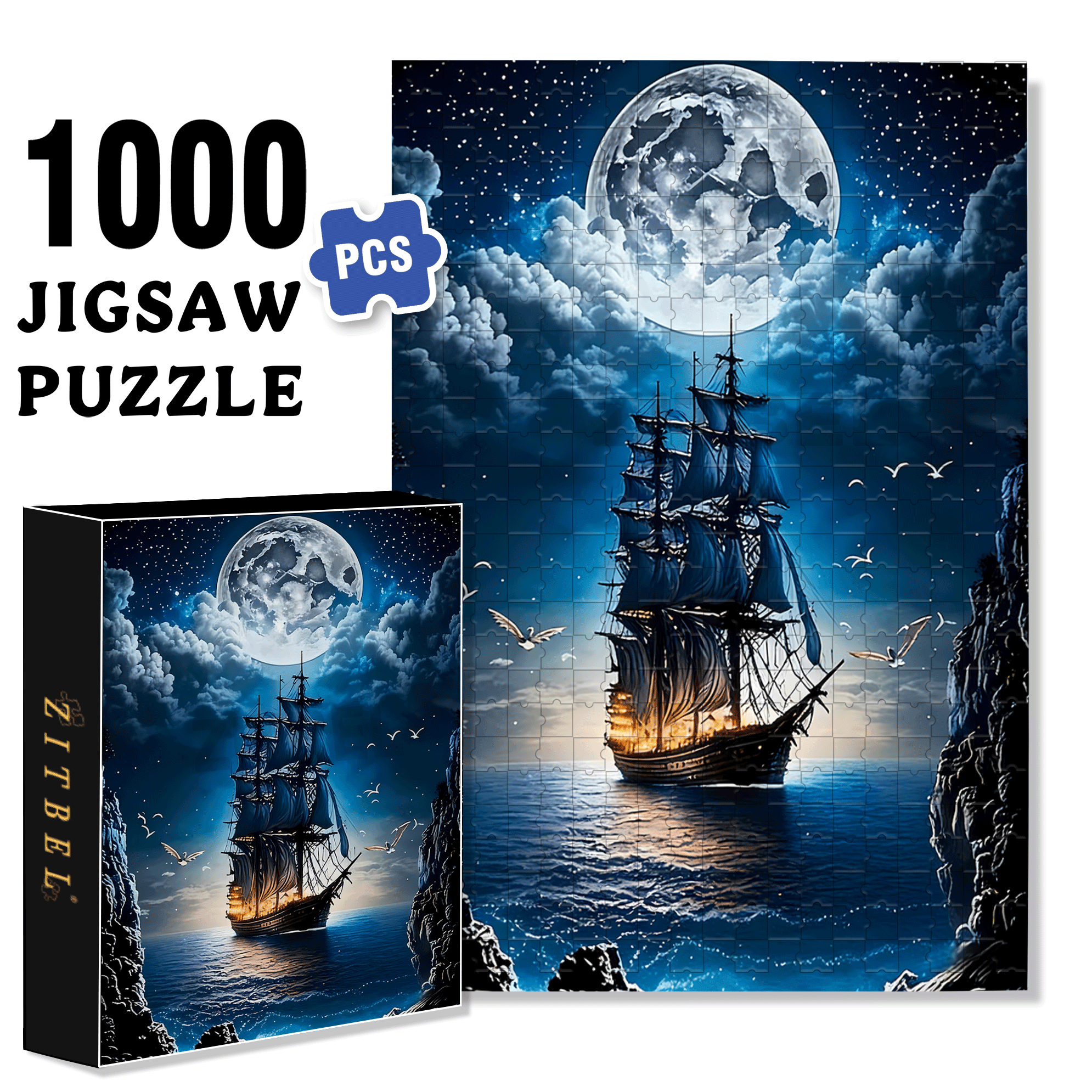 Sailboat 500pcs/1000pcs Jigsaw Puzzle, Scratch-Resistant, Interactive Family Game & Brain-Boosting DIY Decor, Perfect for Halloween, Christmas & New Year Gifts, Family Puzzle Game