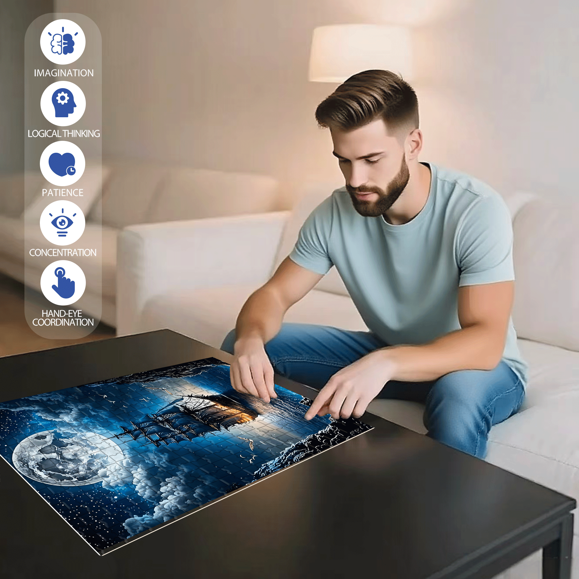 Sailboat 500pcs/1000pcs Jigsaw Puzzle, Scratch-Resistant, Interactive Family Game & Brain-Boosting DIY Decor, Perfect for Halloween, Christmas & New Year Gifts, Family Puzzle Game