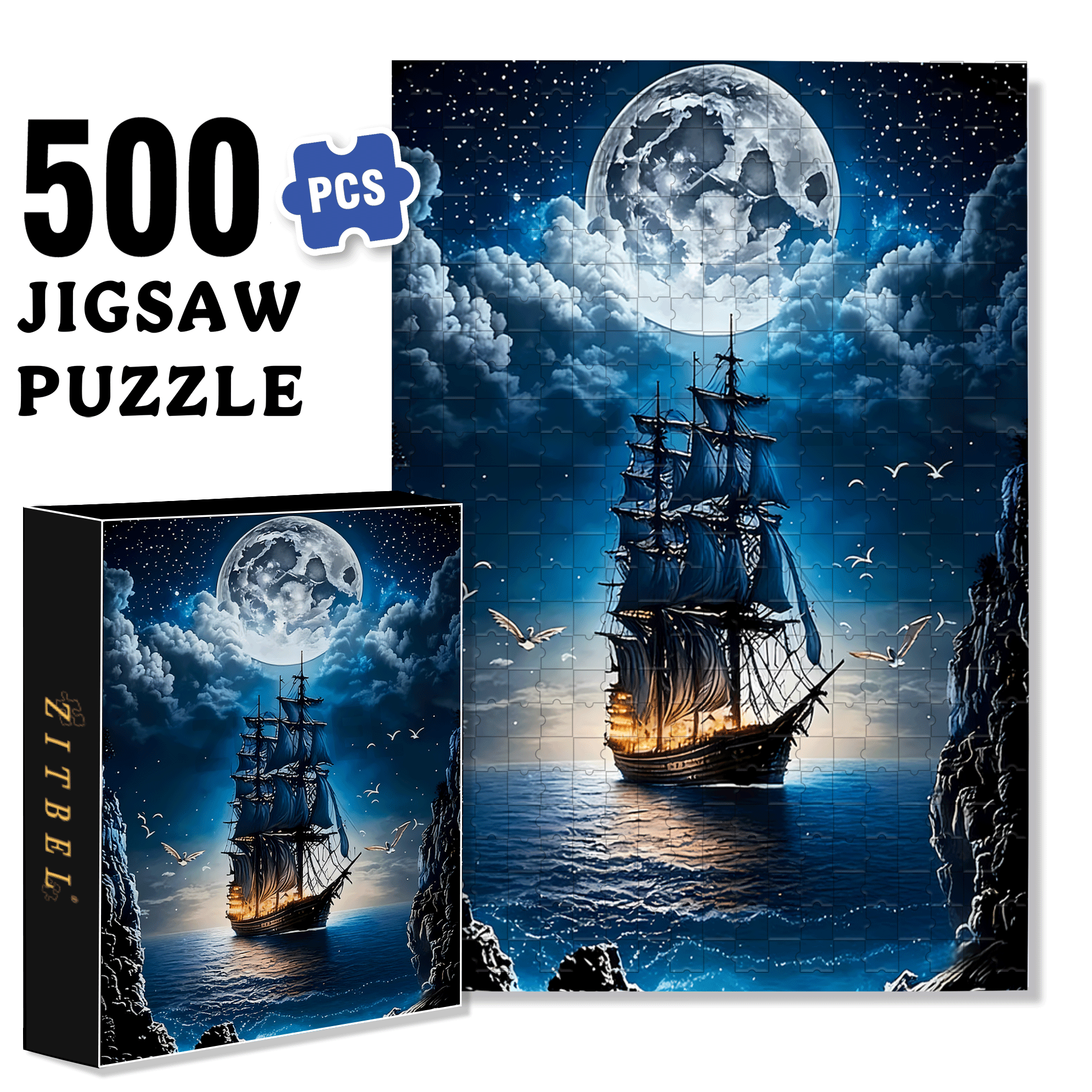 Sailboat 500pcs/1000pcs Jigsaw Puzzle, Scratch-Resistant, Interactive Family Game & Brain-Boosting DIY Decor, Perfect for Halloween, Christmas & New Year Gifts, Family Puzzle Game
