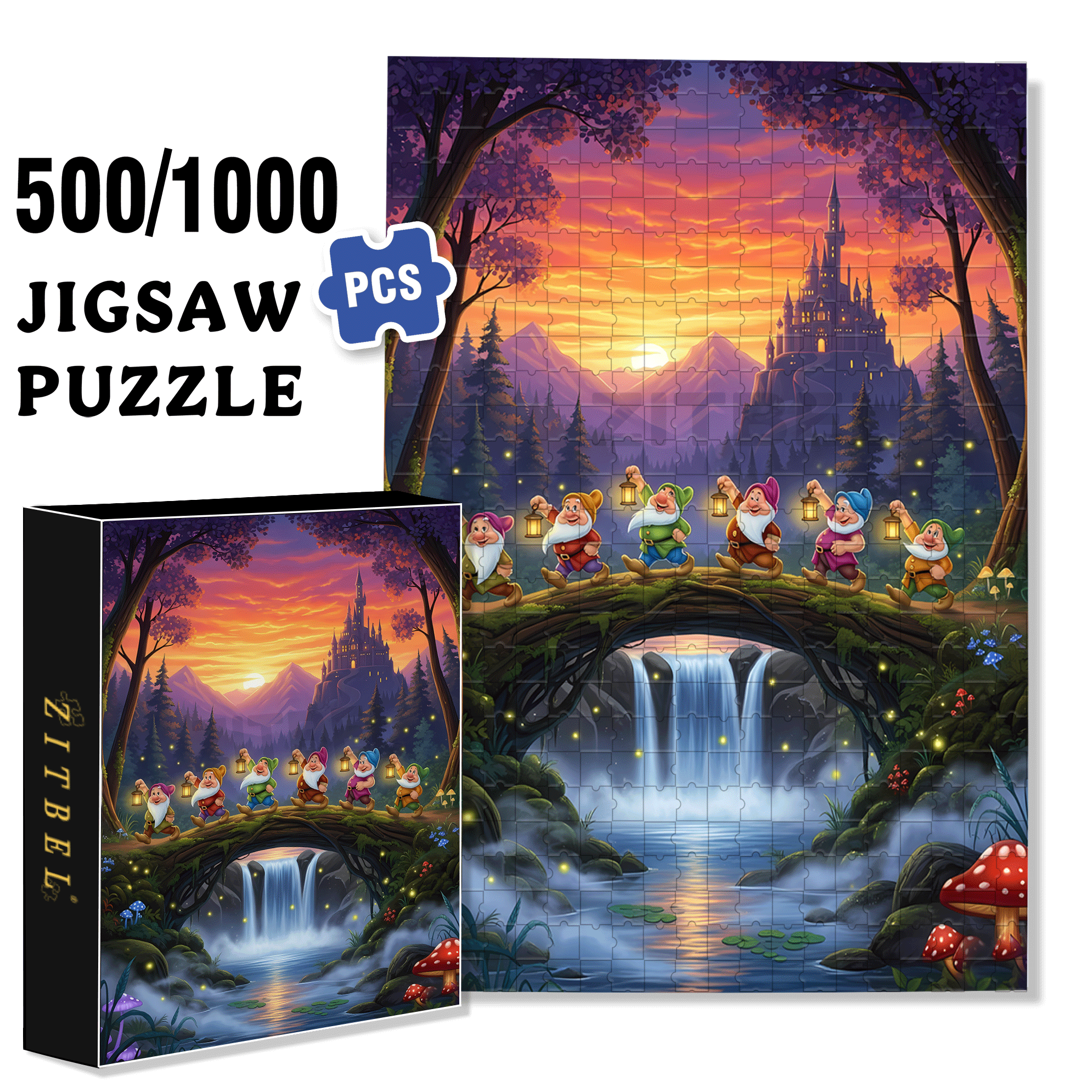 Seven Dwarfs 500pcs/1000pcs Jigsaw Puzzle, Scratch-Resistant, Interactive Family Game & Brain-Boosting DIY Decor, Perfect for Halloween, Christmas & New Year Gifts, Family Puzzle Game