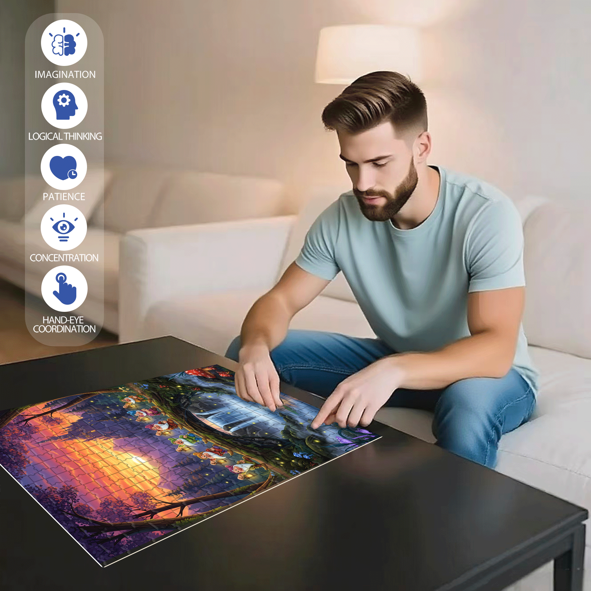 Seven Dwarfs 500pcs/1000pcs Jigsaw Puzzle, Scratch-Resistant, Interactive Family Game & Brain-Boosting DIY Decor, Perfect for Halloween, Christmas & New Year Gifts, Family Puzzle Game